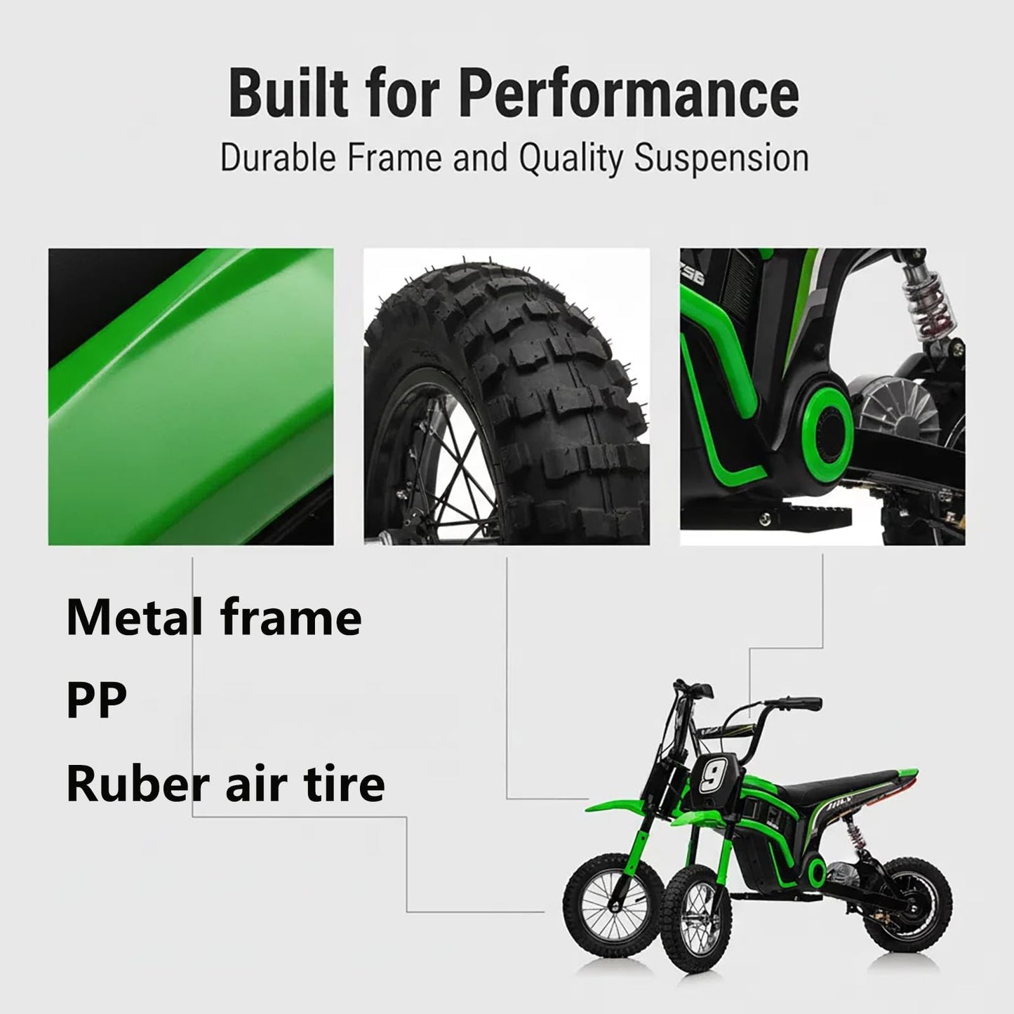 Garvee Kids Ride On Electric Dirt Bike,Kids All Terrain Electric Motorcycle,24V 350W Ride On Toy for Toddlers, Up to 14.5 MPH,Load 135 Lbs,Shock Absorption