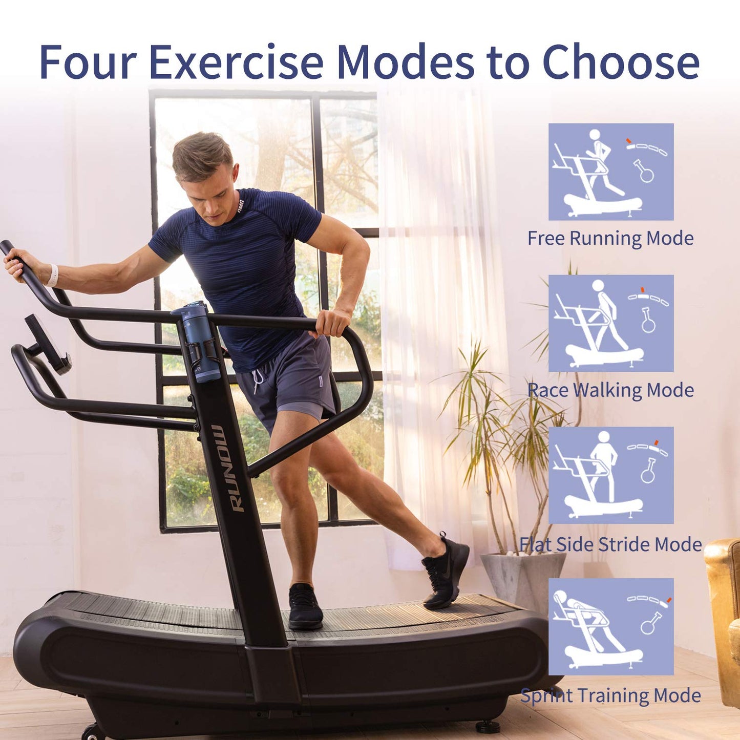 RUNOW Curved Treadmill, Non-Electric Motorized Treadmill for Commercial & Home Running Machine with Customization & Resistance Adjustment