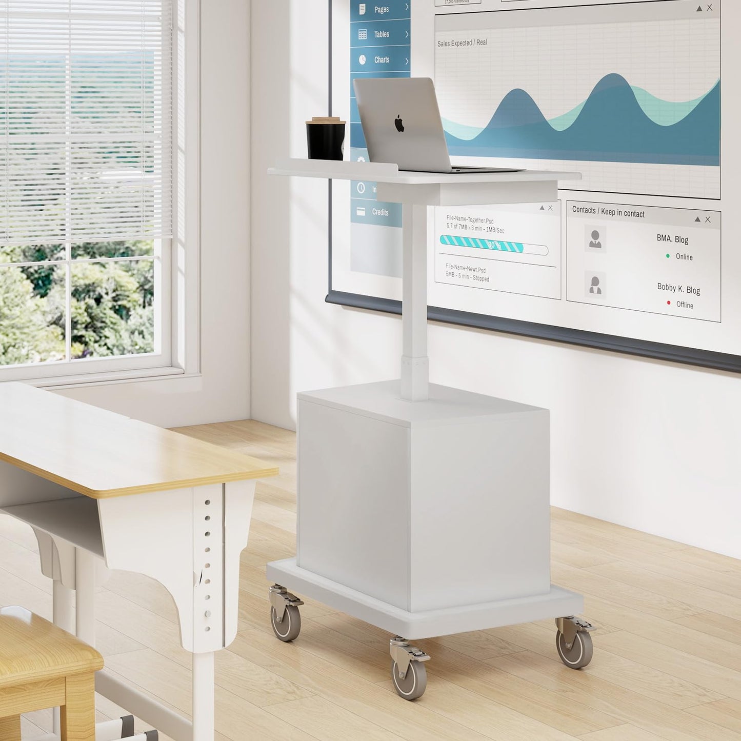 Natwind Mobile Workstation,Teachers Podium with Drawer & Open Cabinet