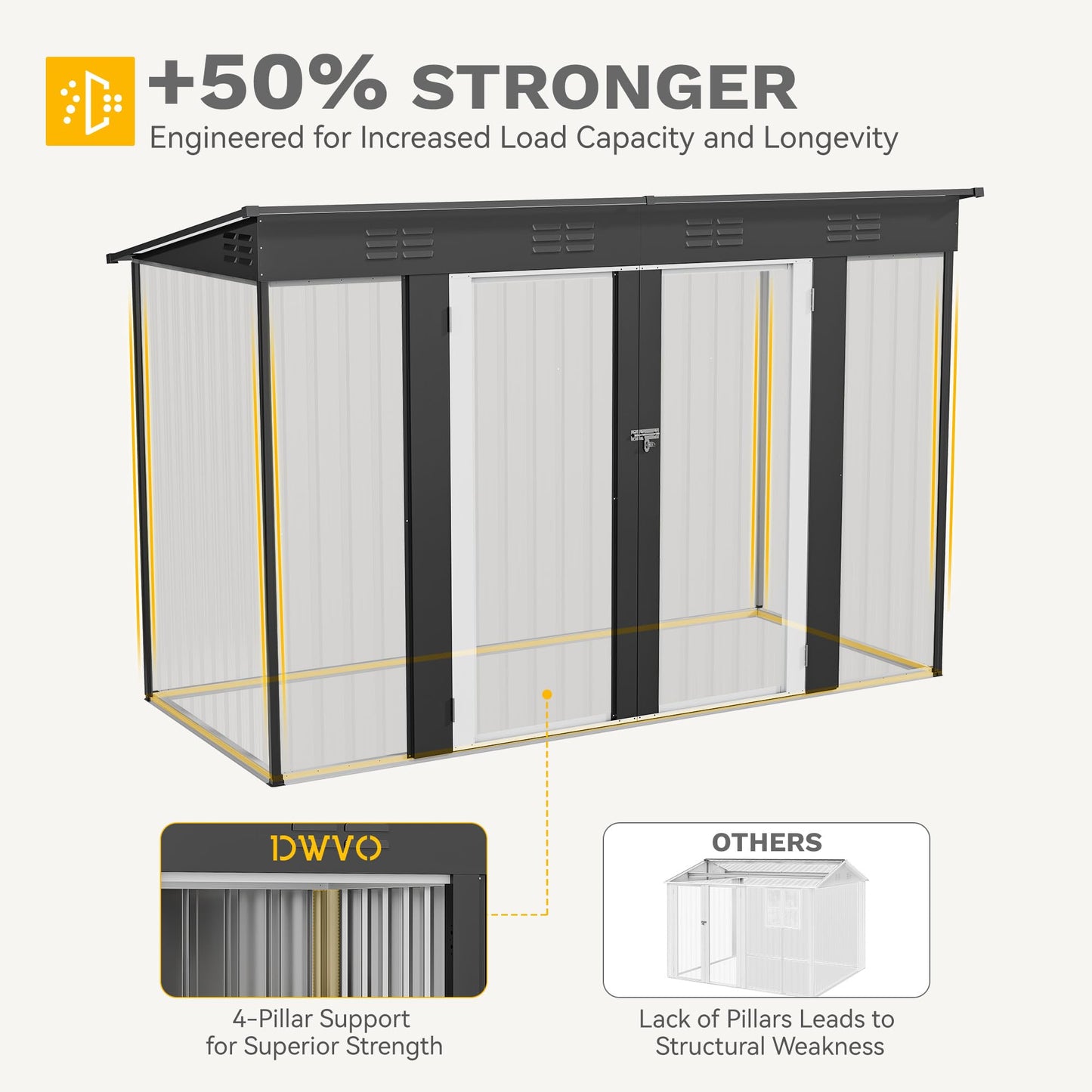 DWVO 9' x 4' Outdoor Storage Shed, Lockable Double Doors, Sloped Roof, Heavy-Duty Steel Shed for Garden & Patio, Large Backyard Tool Organizer, Dark Gray