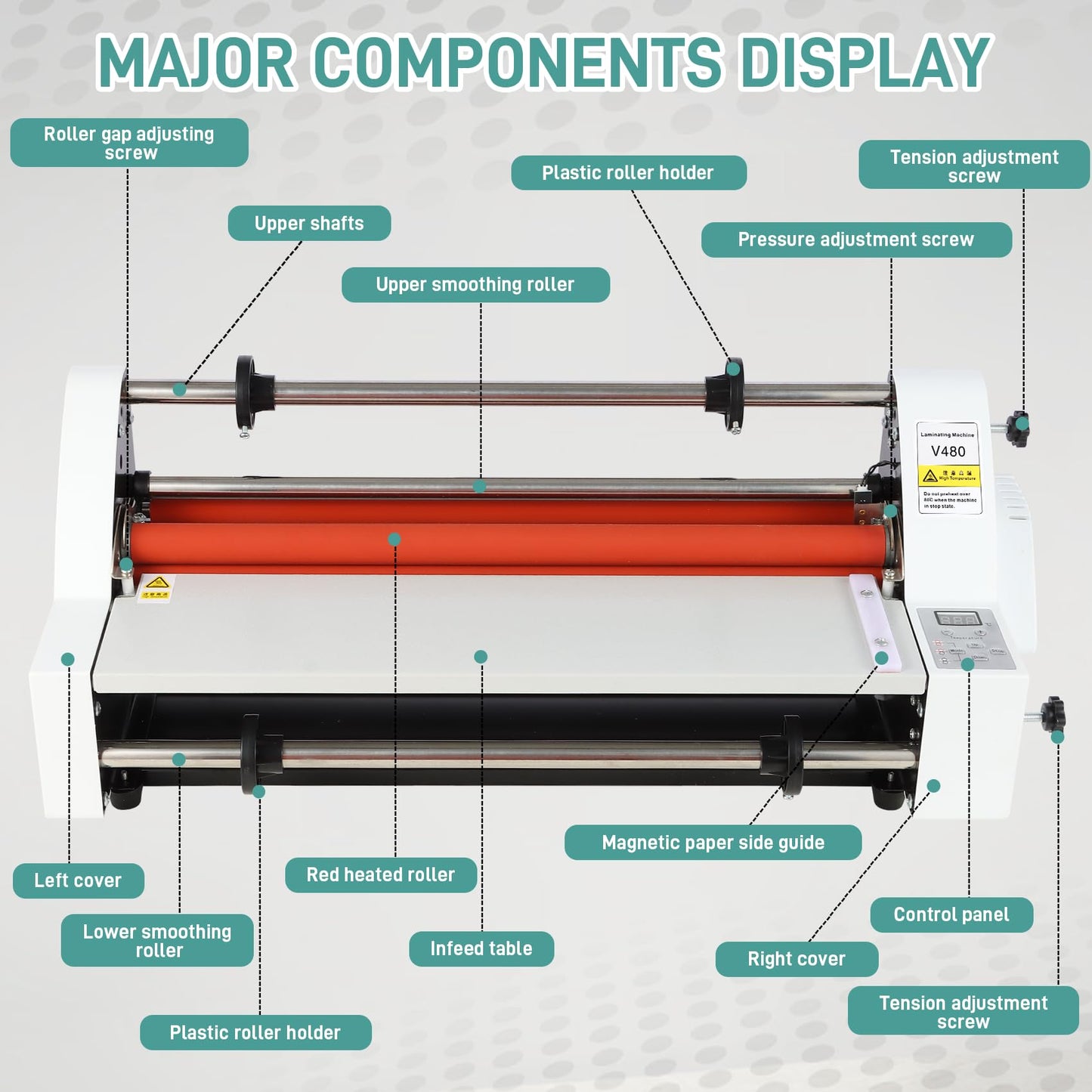 17.7inch Cold Hot Roll Laminator with 2 Rolls of Thermal Laminating Film (1 Inch Core, 0.8 mil,17.3in W×656ft L),V480 Laminating Machine, Single & Double-Sided Thermal Laminator,Digital Display, 110V