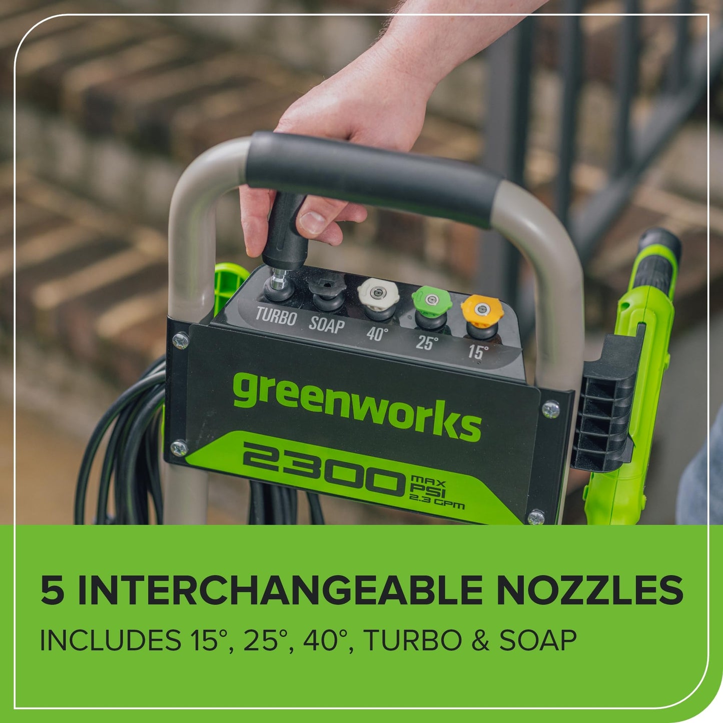Greenworks Pro Brushless 2300 PSI (SGS Certified) 2.3 GPM Max / 1.2 GPM Electric Pressure Washer (Foldable Handles, Rugged Steel Frame, 25 FT Hose, 35 FT GFCI Power Cord)
