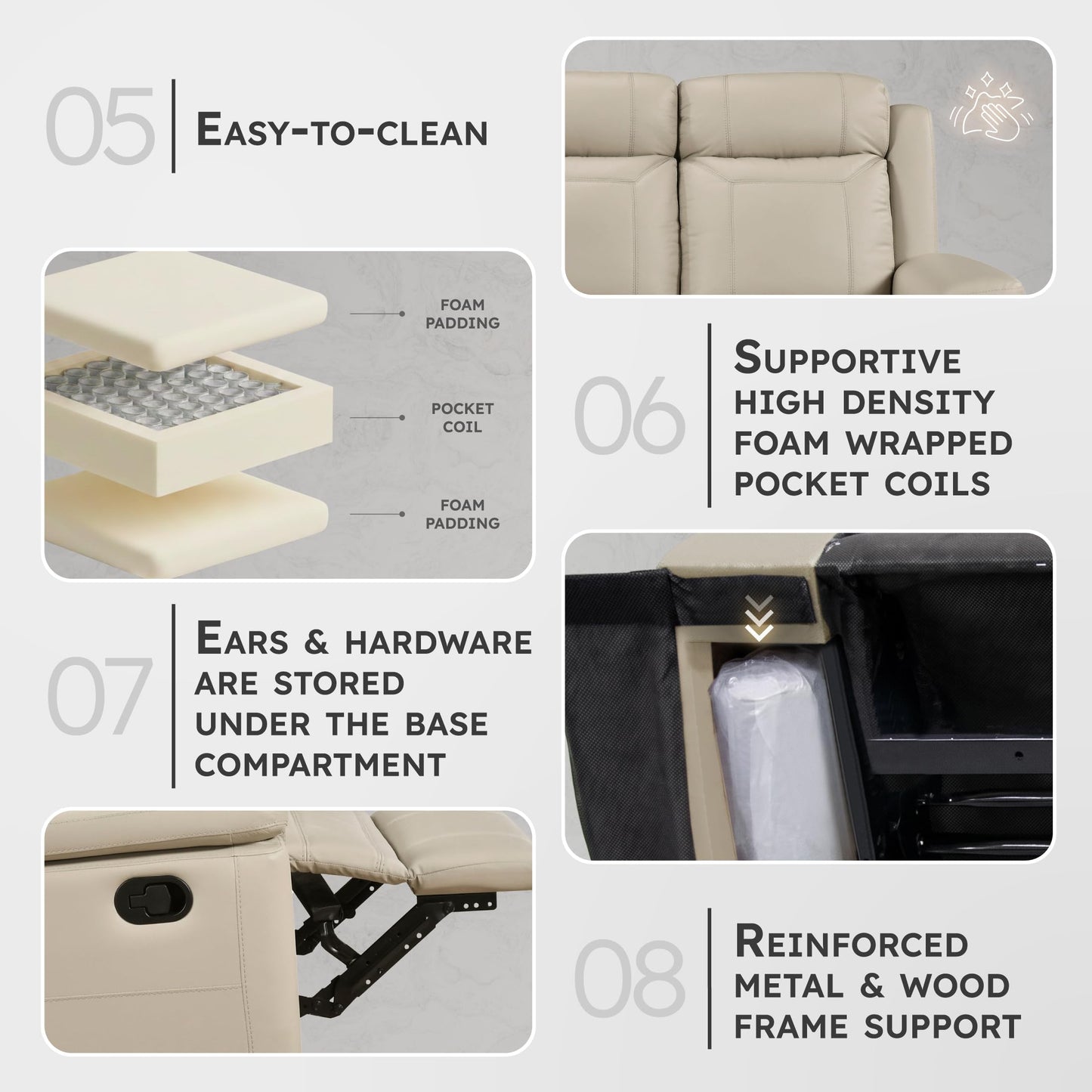 Lexicon Top Grain Leather Match Manual Reclining Sofa, Wall Hugger Reclining Sofa, Overstuffed Armrest, for Living Room/Theater Seating/Apartment, Easy Assembly, Beige