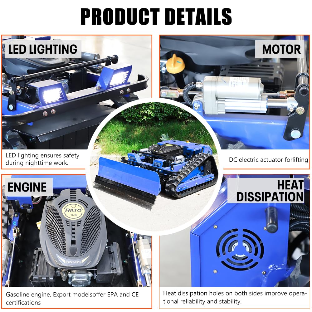 Infront Remote Control Lawn Mower with Snow Plow, Crawler Track All-Terrain System, Hybrid Oil-Electric Power for Steep Slopes and Large Lawns, Adjustable Cutting Height