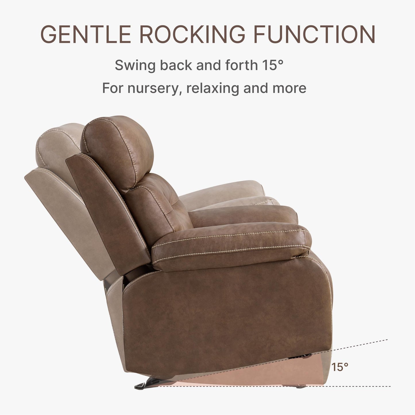 KISLOT Leather Recliner Chair Manual Sofa Rocker for Adults with Overstuffed Arm for Living Room Bedroom Home Theater Seating