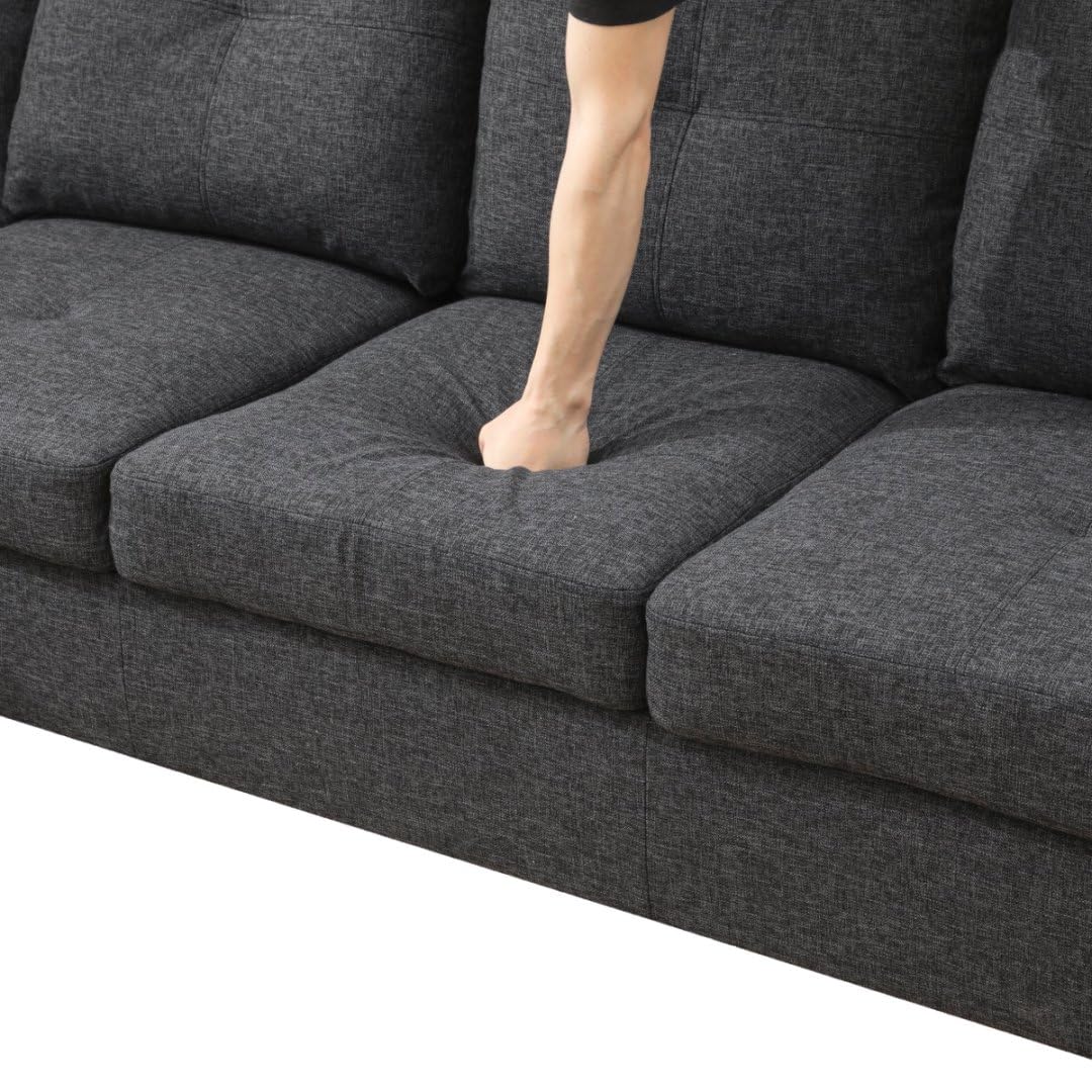 UOCFYK L-Shaped 3-Piece Flannel Sofa with Storage Ottoman Set, Sectional Couch Sofa Set for Living Room, Office, Small Space, Black Grey