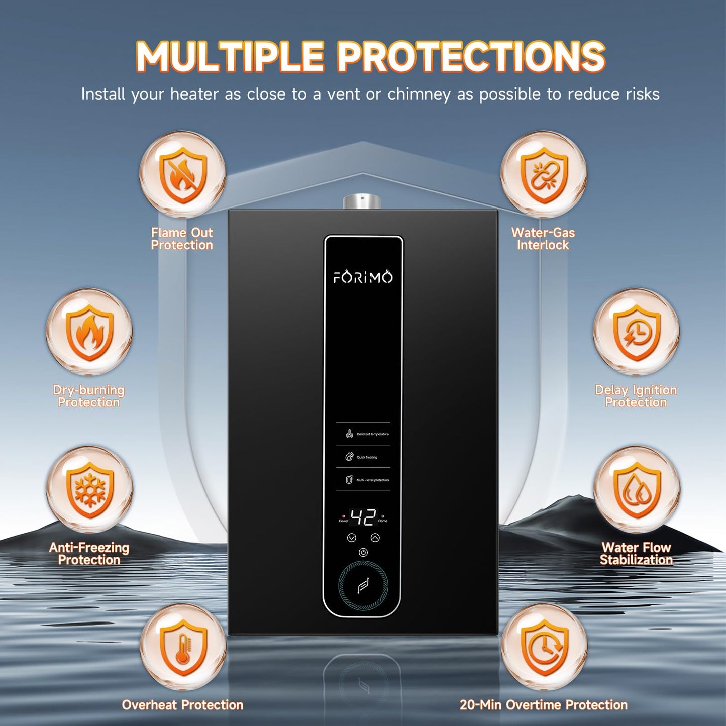 Natural Gas Tankless Water Heater, 4.74 GPM 18L Indoor,Constant propane water heater,Instant Hot Natural Gas Water Heater with Fahrenheit Digital Display,Multi-Protection