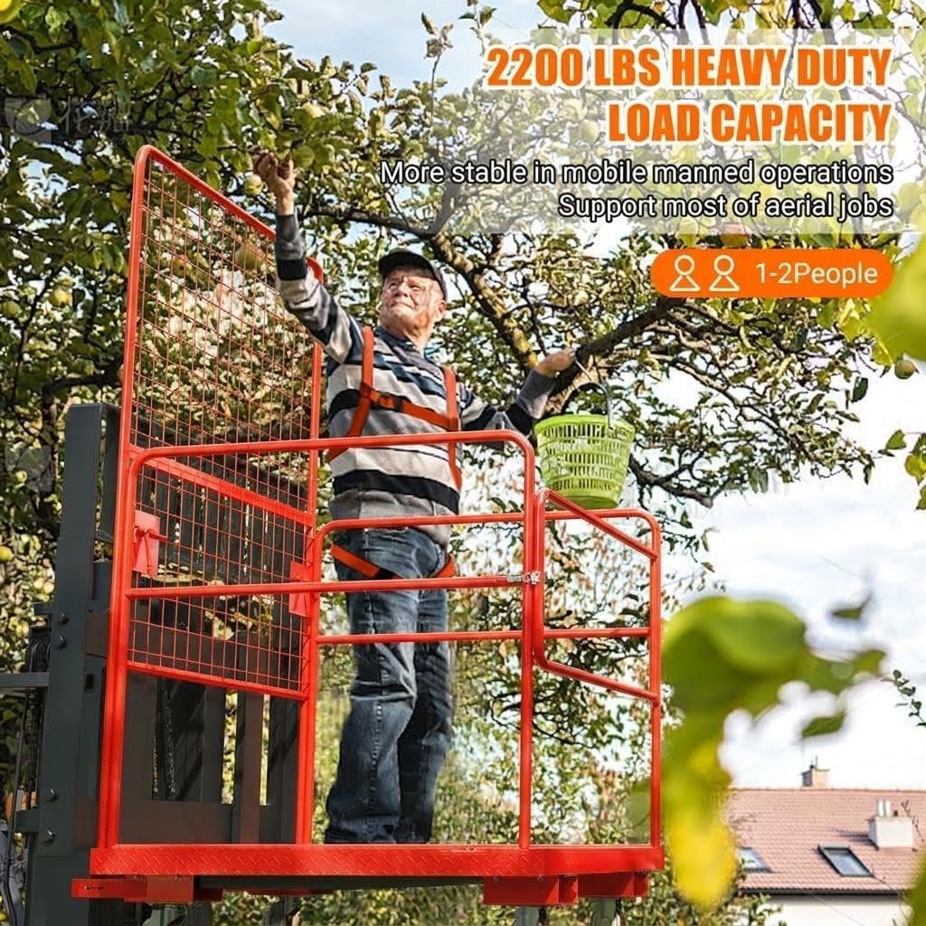 2200LBS Capacity 43"x45" Forklift Safety Cage with Swivel Wheels - Heavy Duty Forklift Man Basket with Safety Harness - Collapsible Lift Basket