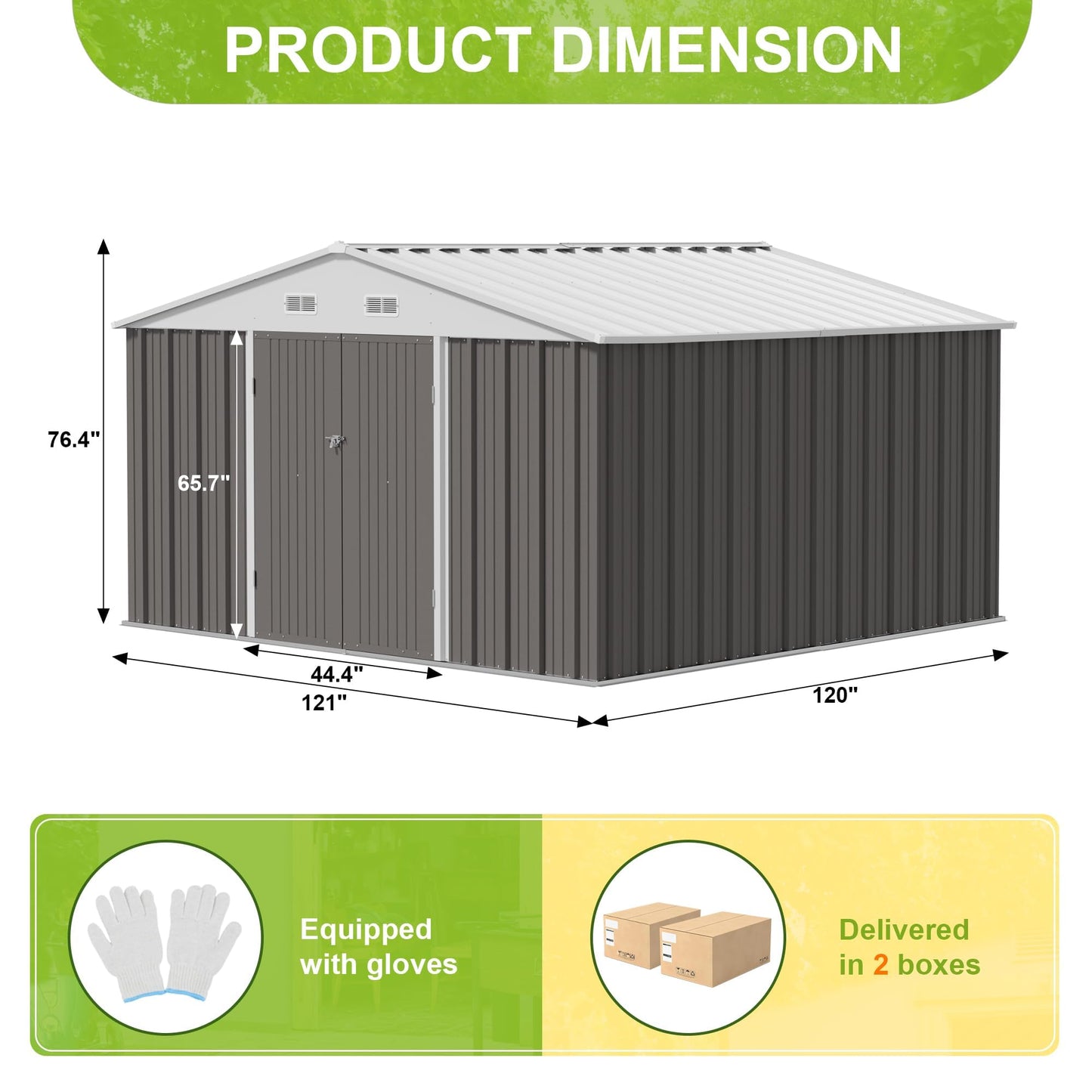 JUMMICO 10 x 10 FT Outdoor Storage Shed, Large Metal Garden Shed & Tool Sheds for Backyard Garden Patio Lawn (Grey)
