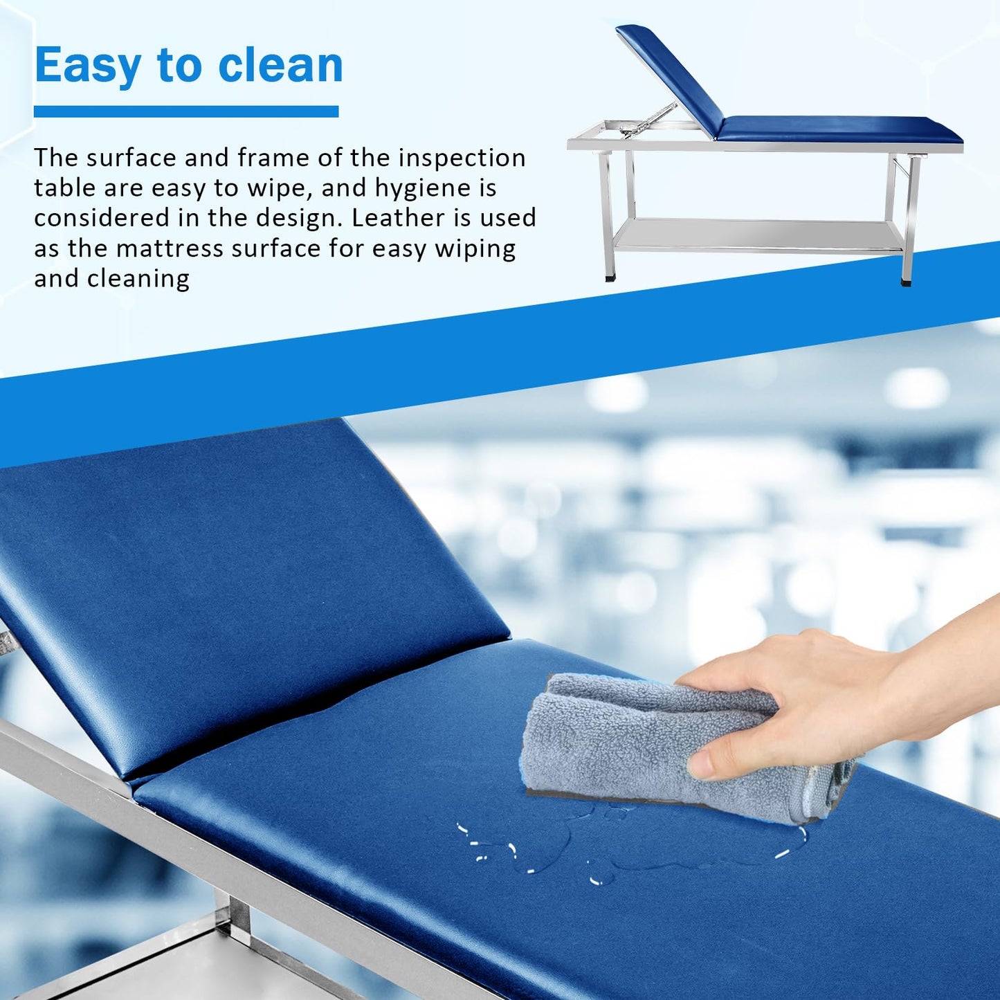 Adjustable Patient Treatment Table，Doctor Bed with Folding Legs is stable and durable，Folding Medical Exam Table holds 500 lbs，for Clinical examination table、Massage Table、Spa Beds、Beauty (blue)