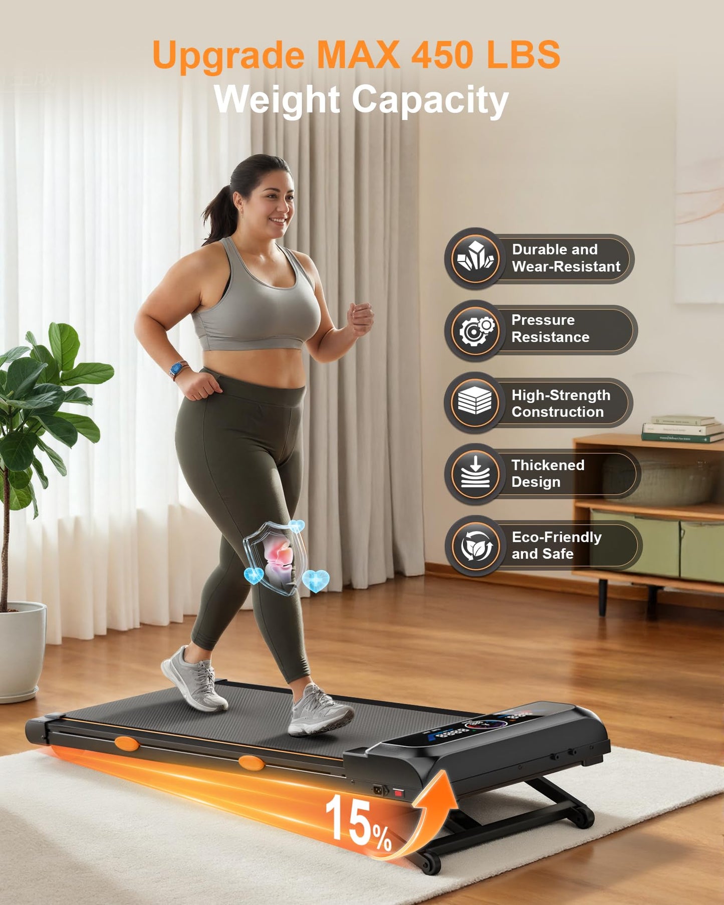Walking Pad with 15% 12-Level Auto Incline/Bluetooth Speaker/RGB Light, 3 in 1 Under Desk Treadmill, 3.5HP Quiet Portable Treadmill for Home Hiking, 450lbs Capacity, APP & Remote