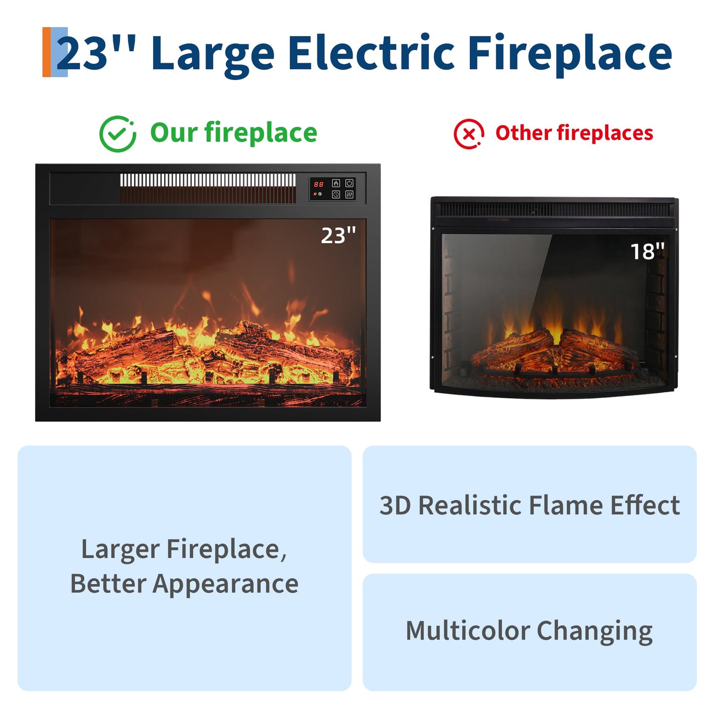GarveeHome 71'' Fireplace TV Stand with 23'' Electric Fireplace, Mid Century TV Console, Entertainment Center with Storage for Living Room, Bedroom