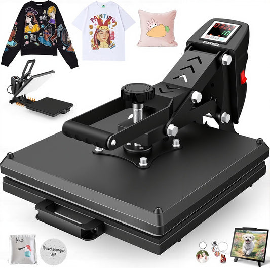 AKEYDIY Heat Press 15x15, Digital Shirt Press Heat Up Fast & Even, Pro Pull Out Heat Press Lower Platen Slide Out Heat Transfer Sublimation Heat Press Machine for Tshirts, Pillow, Pad, Bag, Black