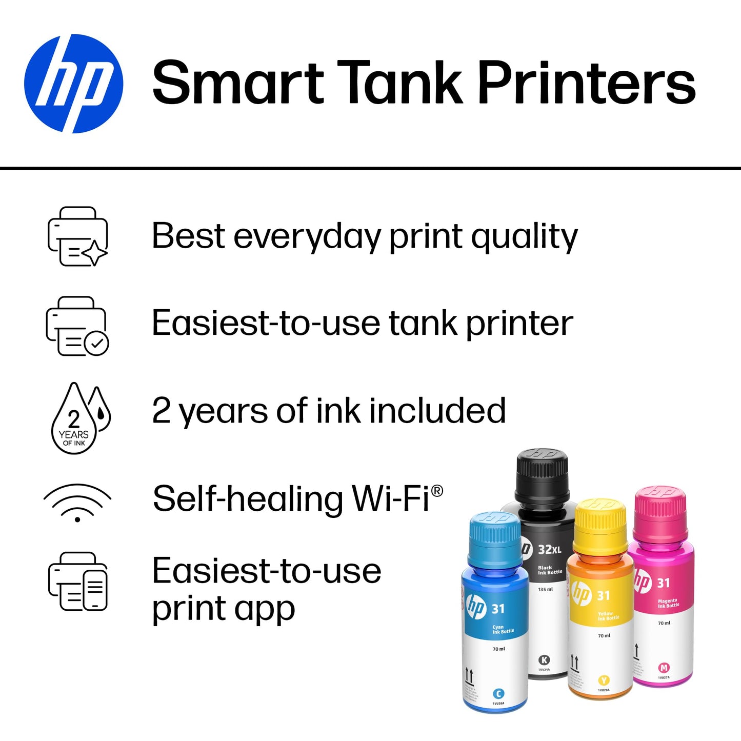 HP Smart Tank 6001 Wireless All-in-One Ink Tank Printer, Scanner, Copier with 2 Years of Ink Included, Best-for-Home, Cartridge-Free Refillable, AI-Enabled (2H0B9A)