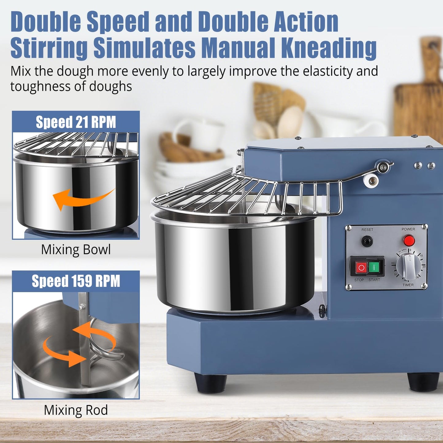 Garvee Commercial Dough Mixer 10.5 QT, 650W Dual Rotating Dough Kneading Machine with Food-Grade Stainless Steel Bowl, Security Shield & Timer, Electric Spiral Mixer for Restaurant Bakery Pizzeria