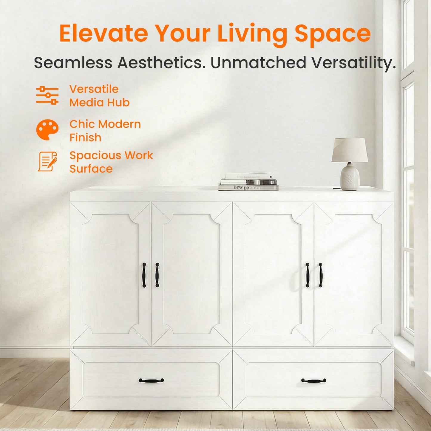 CECER Queen Size Murphy Bed with Mattress Included，Murphy Cabinet Bed Queen with Charging Station ＆ Storage Drawer for Small Spaces/Guest Room（White）