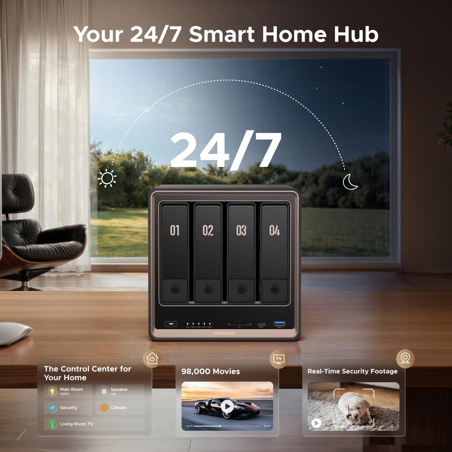 UGREEN NAS DXP4800 GT 4-Bay Desktop Network Attached Storage, AMD R2514 CPU, 8GB DDR4 RAM, 2X 10GbE, 2X M.2 NVMe Slots, 4K HDMI Ideal for Smart Home Enthusiasts, Creators, Office Teams (Diskless)