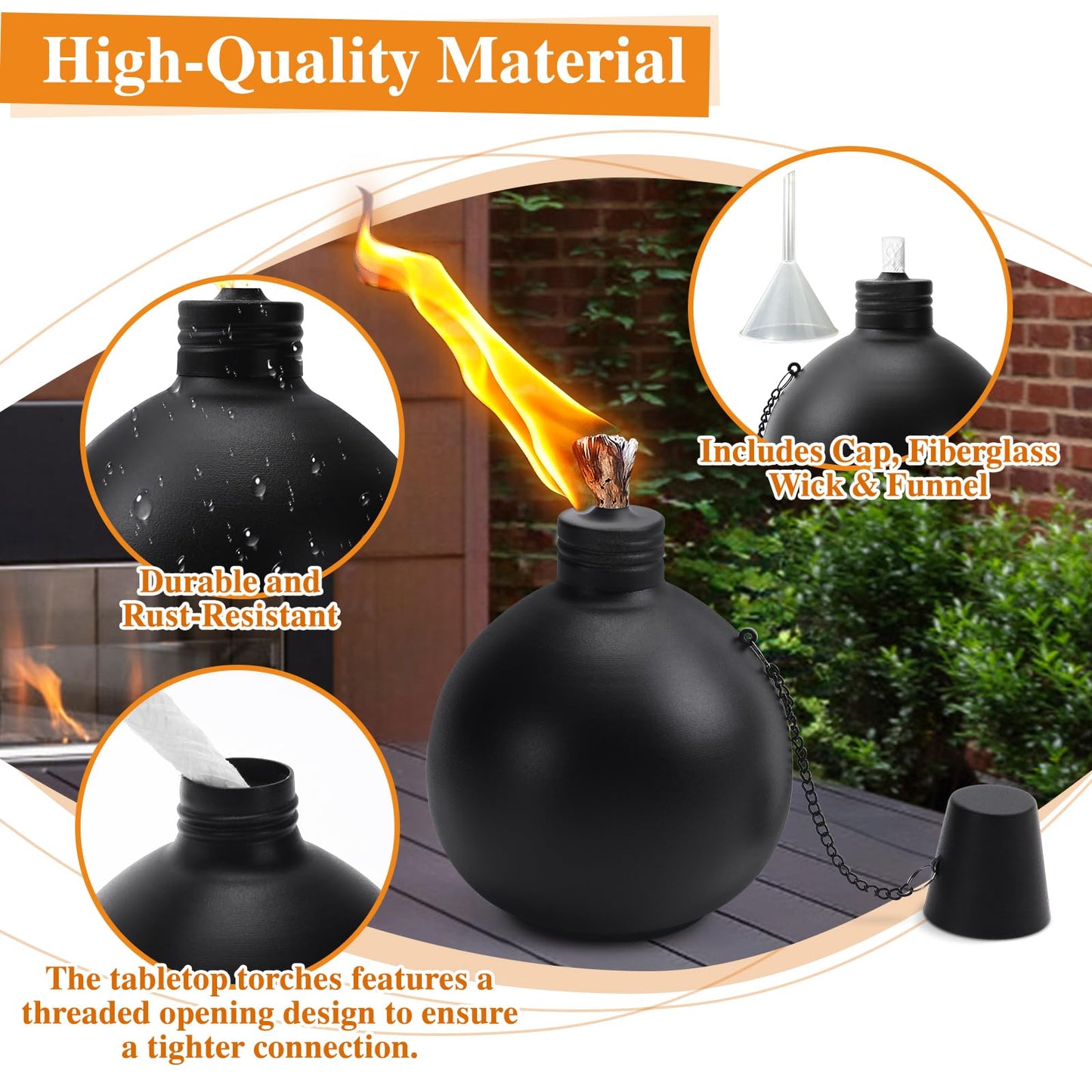 MQKIWAO Citronella Tabletop Torches, 25 oz Metal Oil Burner Candles, Black, 4 Pack, Model ZMZT-4P