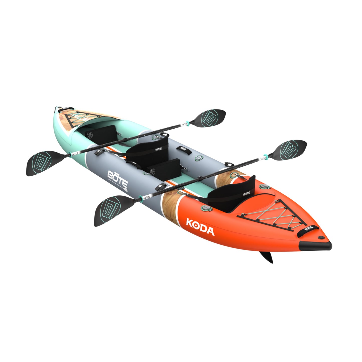 BOTE Koda Aero Inflatable 14' Foot Kayak Packable for Tandem Riders Adults Kids Family Friendly Blow Up Fishing MAGNEPod Compatible, Multiple Colors