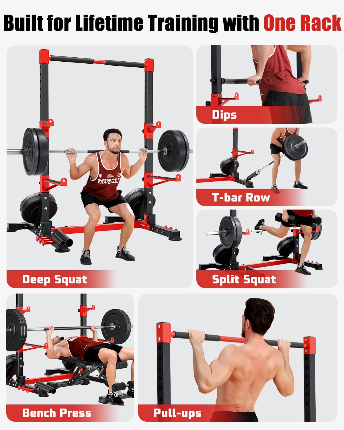 YOLEO Smith Machine & Squat Rack Combo, Multi-Functional Power Racks with Adjustable Width & Pull-Up Bar, Cable Crossover Power Cage, Independent Dual-Pulley System for Home Gym Garage Basement