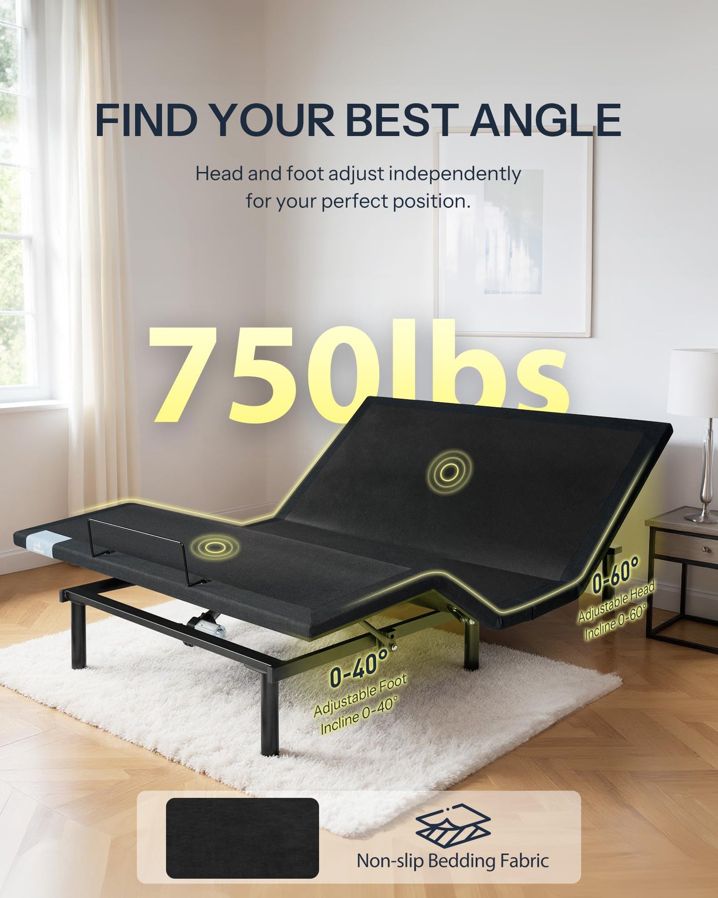 Adjustable Bed Frame King, Head & Foot Incline with Wireless Remote, Zero Gravity & Anti-Snore Modes, Adjustable Height Bed Base, Back Pain Relief, Post-Surgery Recover, Relieve Acid Reflux