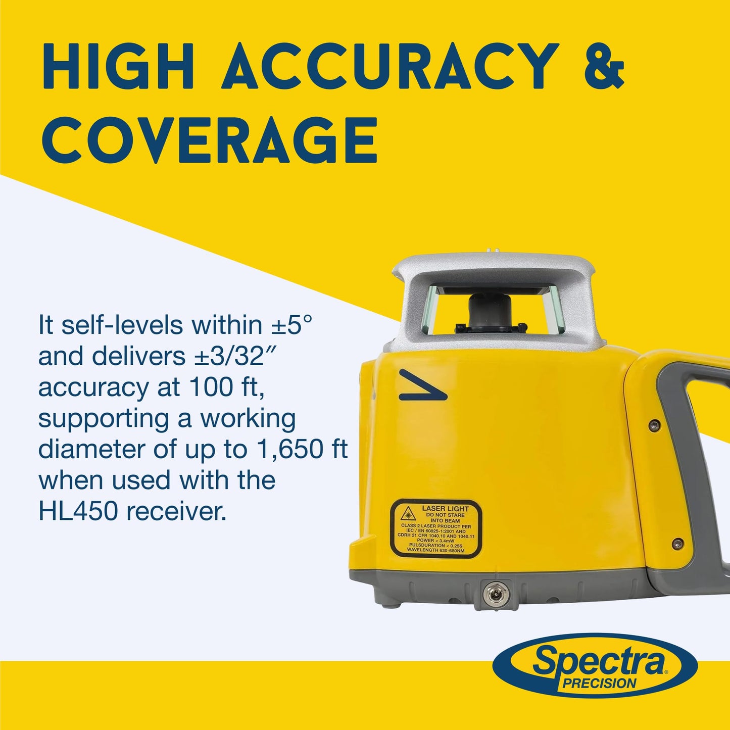 Spectra Precision LL300N Self-Leveling Rotary Laser with HL450 Professional - Receiver, Small Case - Rugged IP66 Job-Site Performance