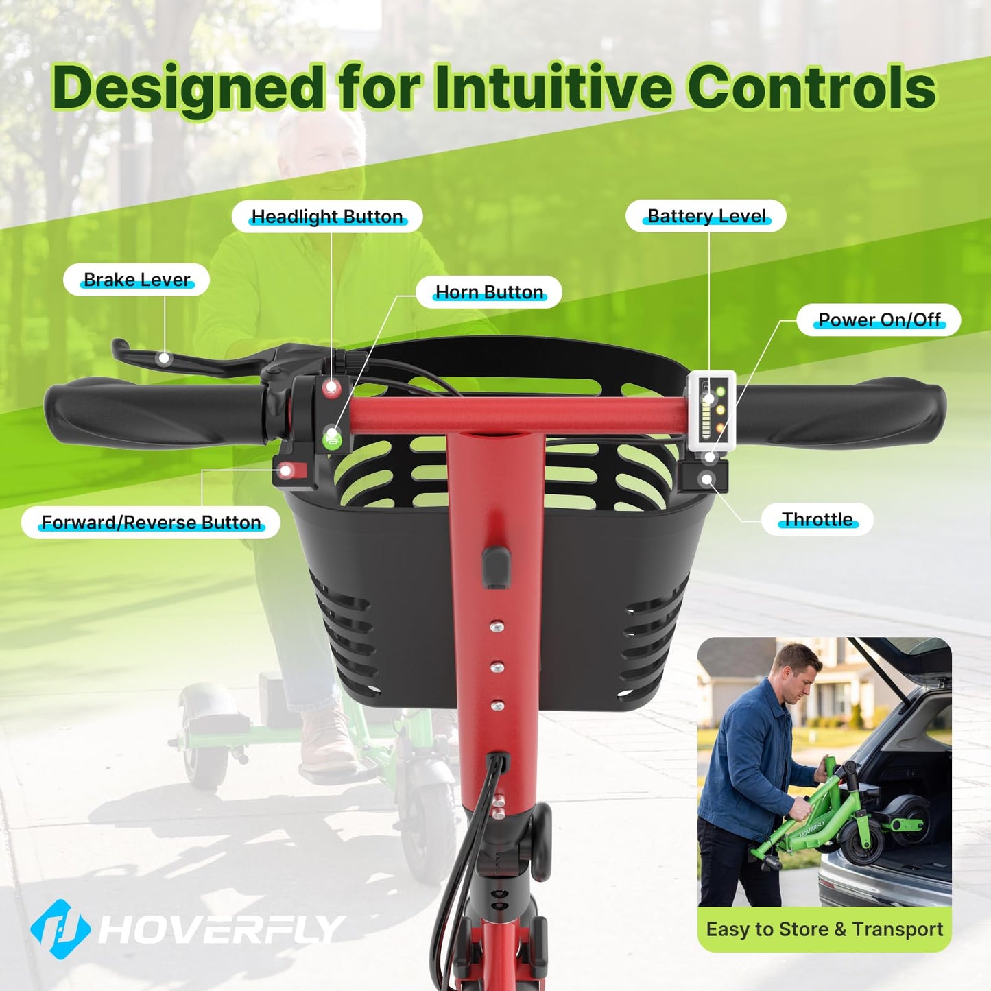 Hoverfly T3 Folding Powered Mobility Scooter for Seniors, Portable 3-Wheel E-Scooter with Seat, 13-Mile Range Safe LiFePO4 Battery, 264 lbs Load &Solid 8" Tires, Fits in Car Trunks for Daily Rides Red