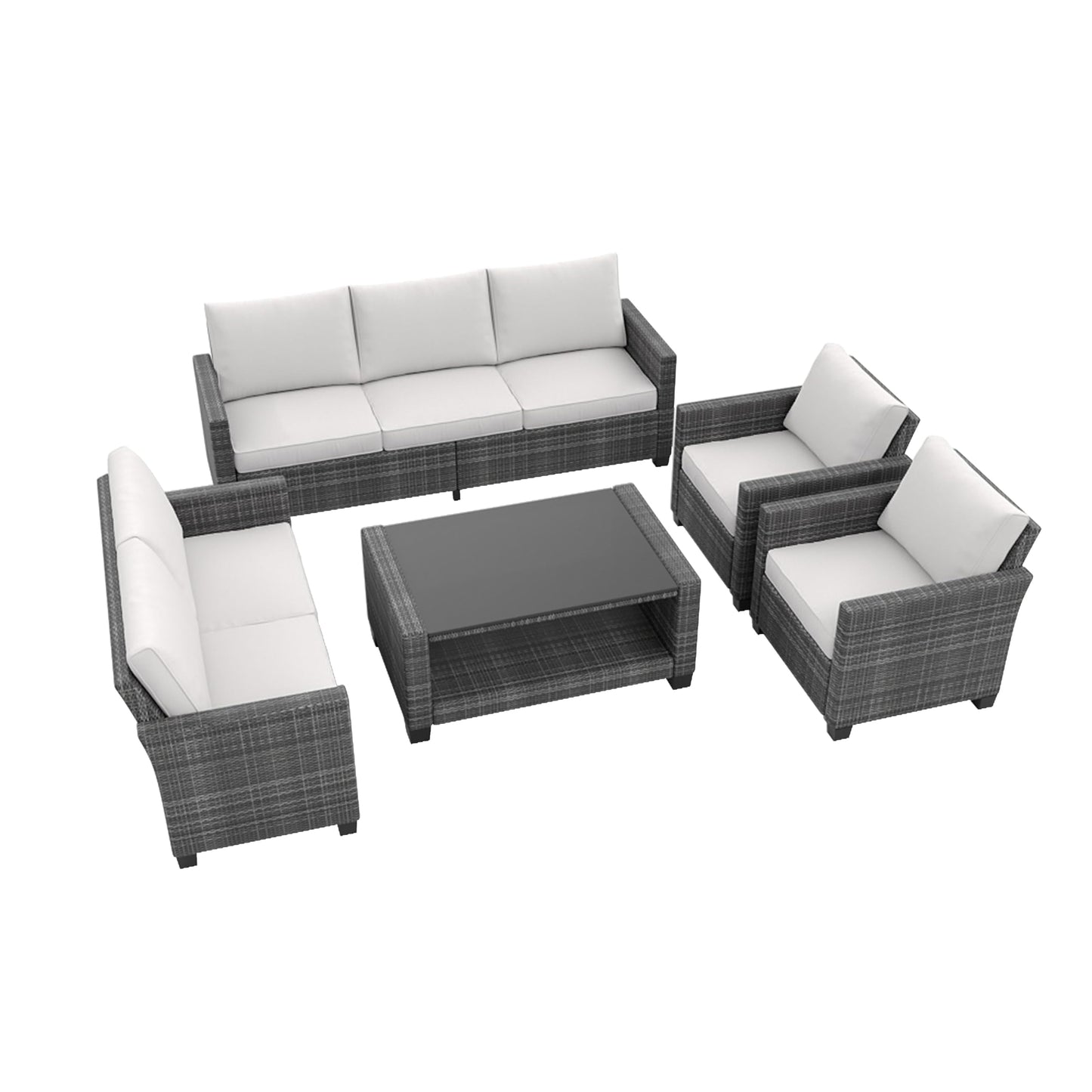 Garvee Patio Furniture Set 5 Pieces, 7-Seat PE Rattan Wicker Outdoor Sectional Patio Conversation Set with Waterproof Cusions and Coffee Table, Grey and Grey