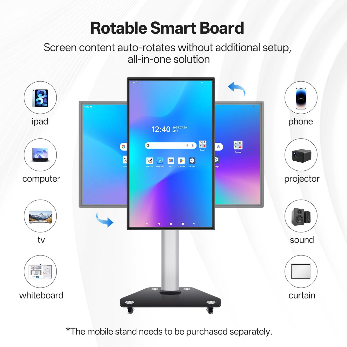 JAV Smart Board 43 Inch, Interactive Whiteboard with EDLA Certified for Office and Classroom, Digital Whiteboard Rotating Touchscreen Android 14 8+128GB (Board Only)