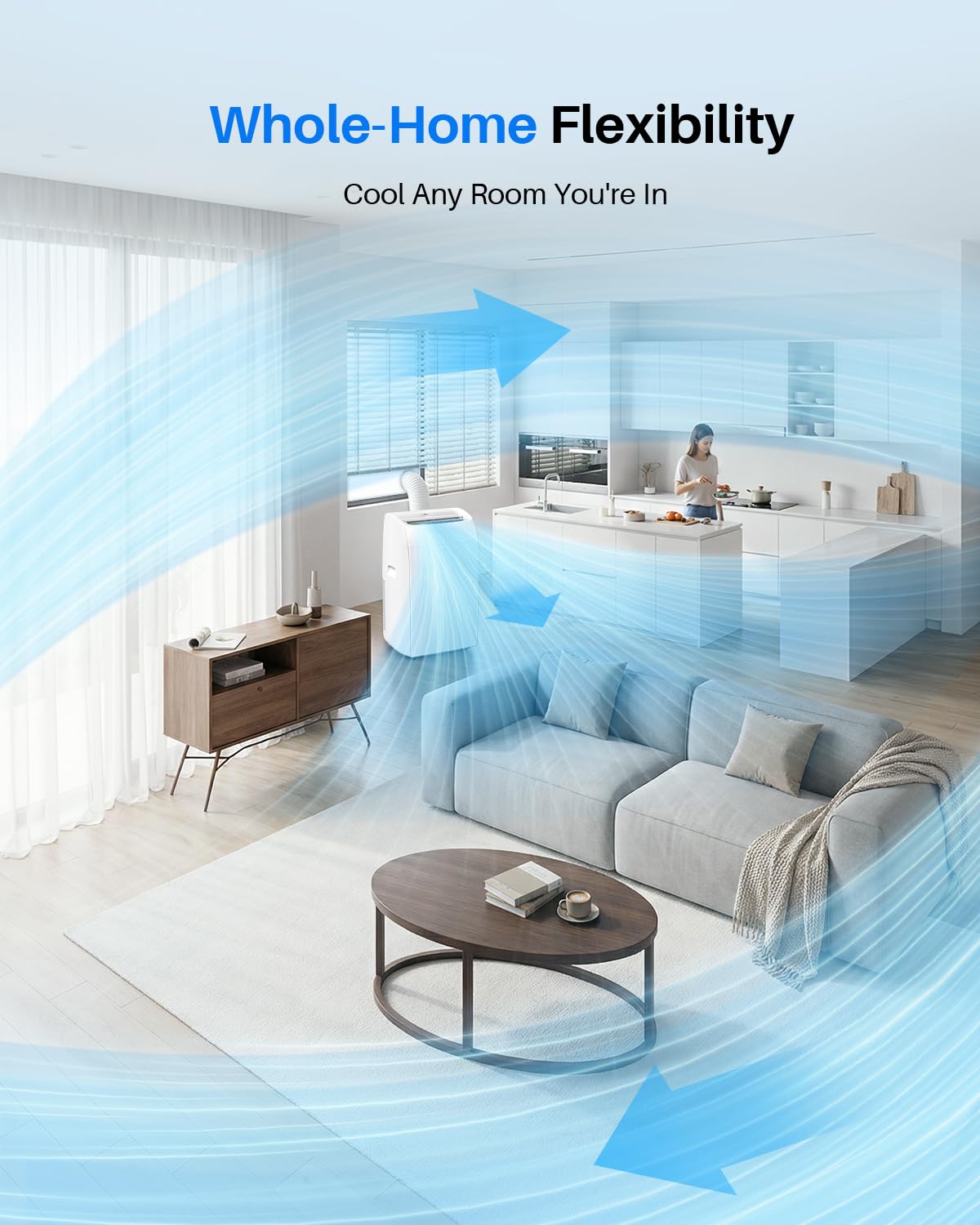 Feelfunn 14,000 BTU Portable Air Conditioner - Multi-Function Portable AC Unit Cools Up to 700 Sq. Ft., with Ultra-Quiet(42db), Auto Swing, 24H Timer, AC Unit for Bedroom, Dorm, Apartment