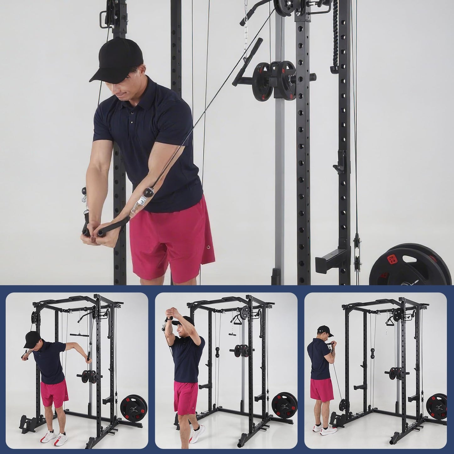 PeakPursuit 2000 LBS Power Cage,All in One Squat Power Rack with Dual Pulley Cable Crossover System,Heavy-Duty Steel Construction Squat Rack for Strength Training Home Gym