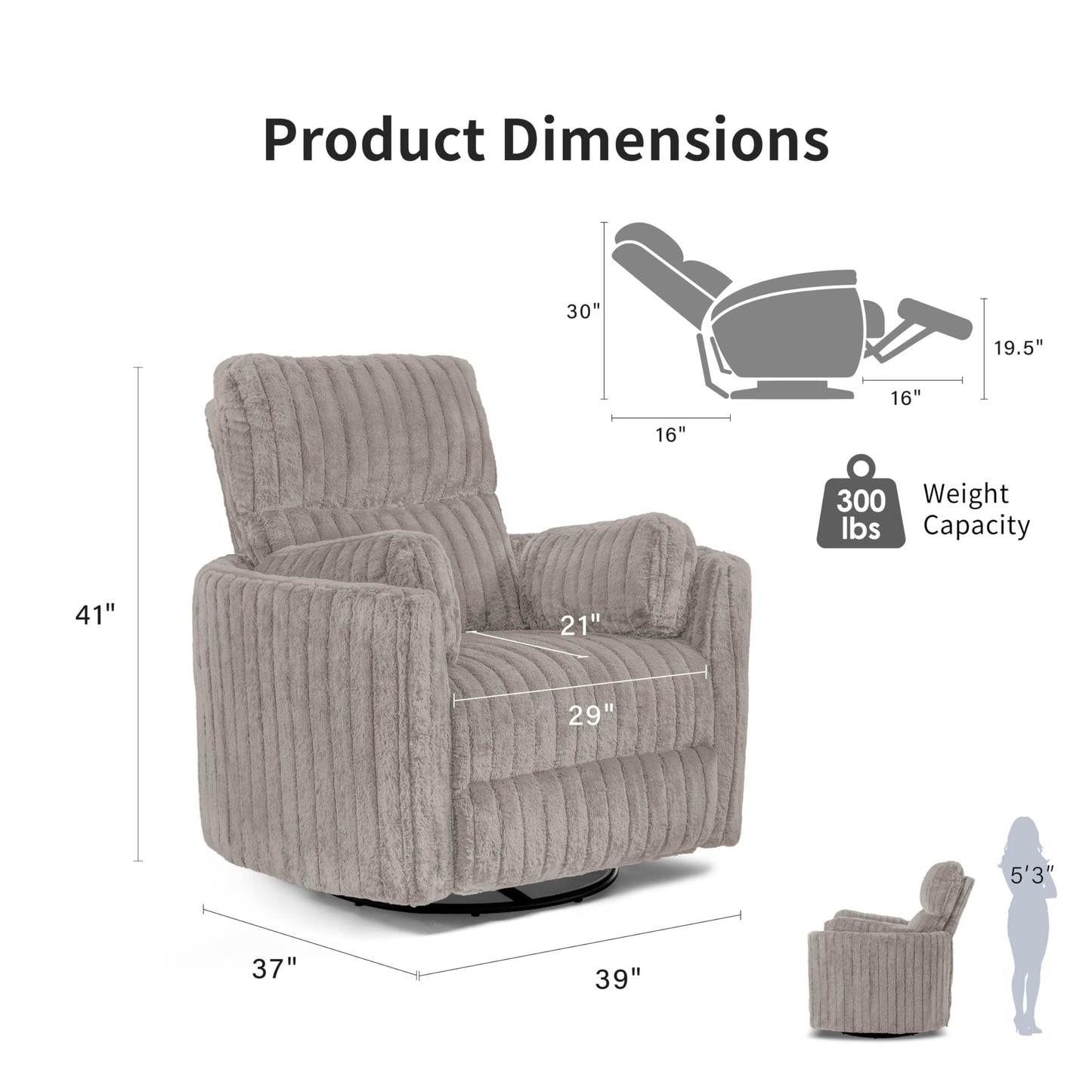 Furniture of America Vyrinor Modern Chenille Power 220° Swivel Recliner Chair with Pillows, Reclining Glider, Comfy Sofa, Wooden Comfortable Couch for Living Room, Nursery, Home Theater, Taupe