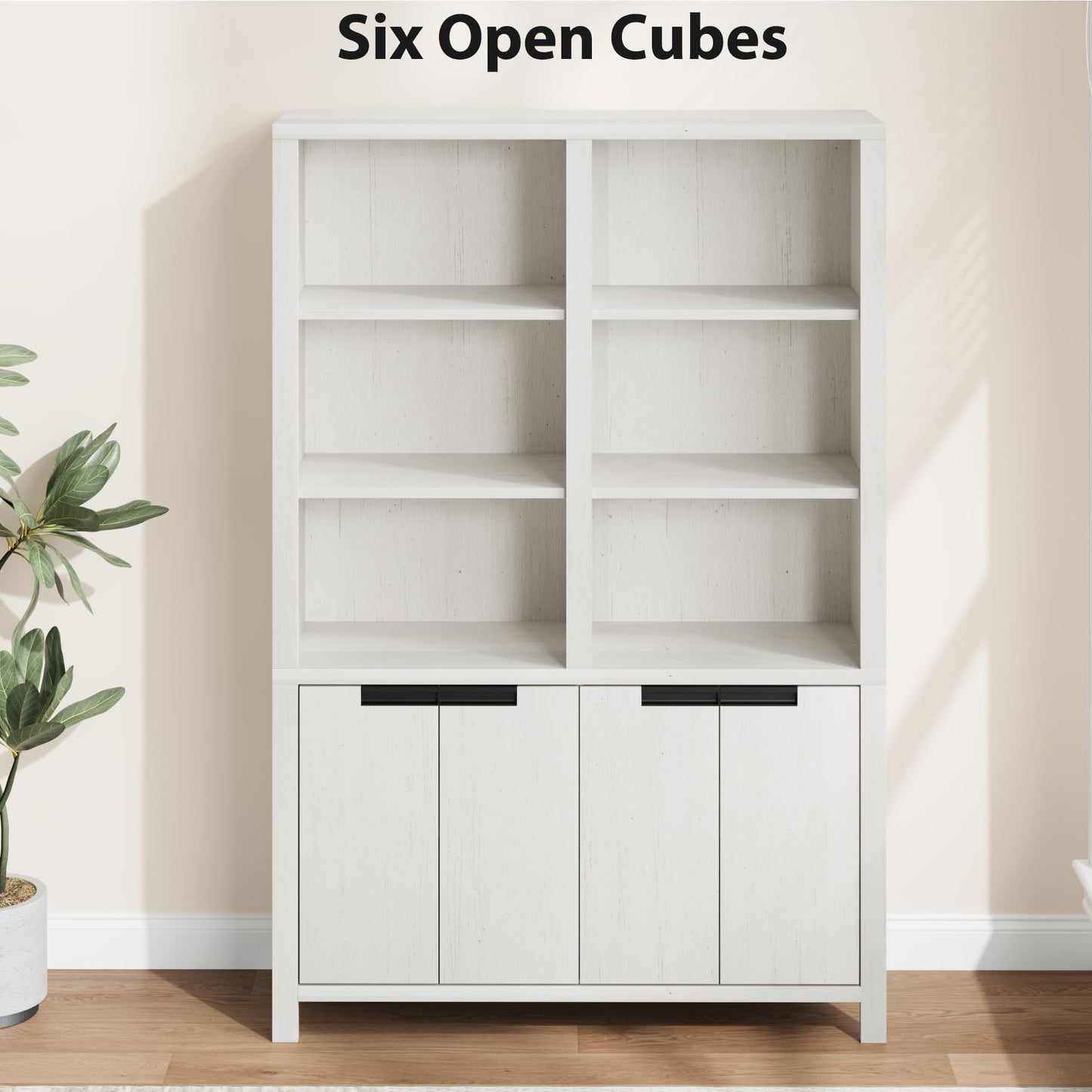 GAOMON Farmhouse 5-Tier Bookshelf, 70.7" Tall Double Wide Bookcase with Doors & Cabinet, Adjustable Shelves Storage Organizer for Living Room Home Office