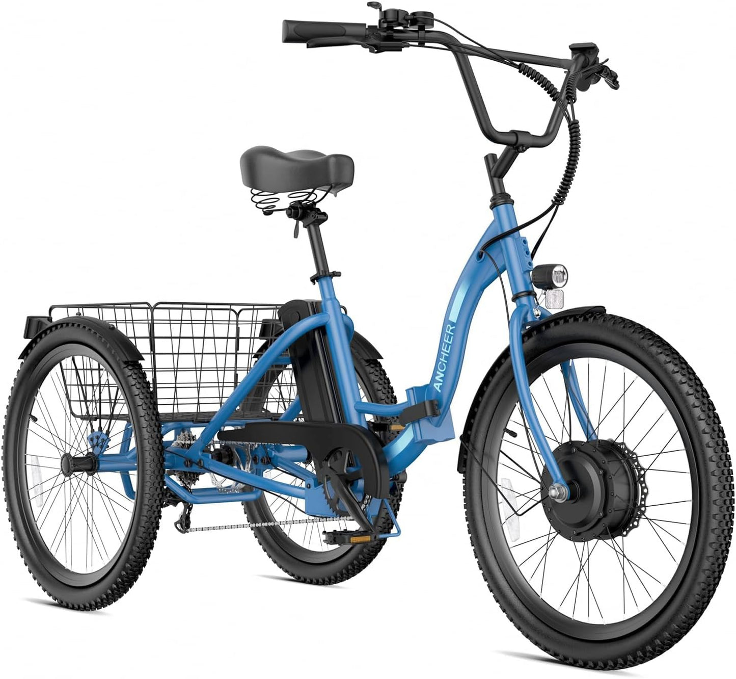 ANCHEER Electric Tricycle for Adults, Peak 600W Folding Electric Trike, 24" 499Wh Ebike for Seniors, 15.5MPH Electric Bike, Removable Battery, 3 Wheel, LCD, Rear Differential, Basket (Blue)