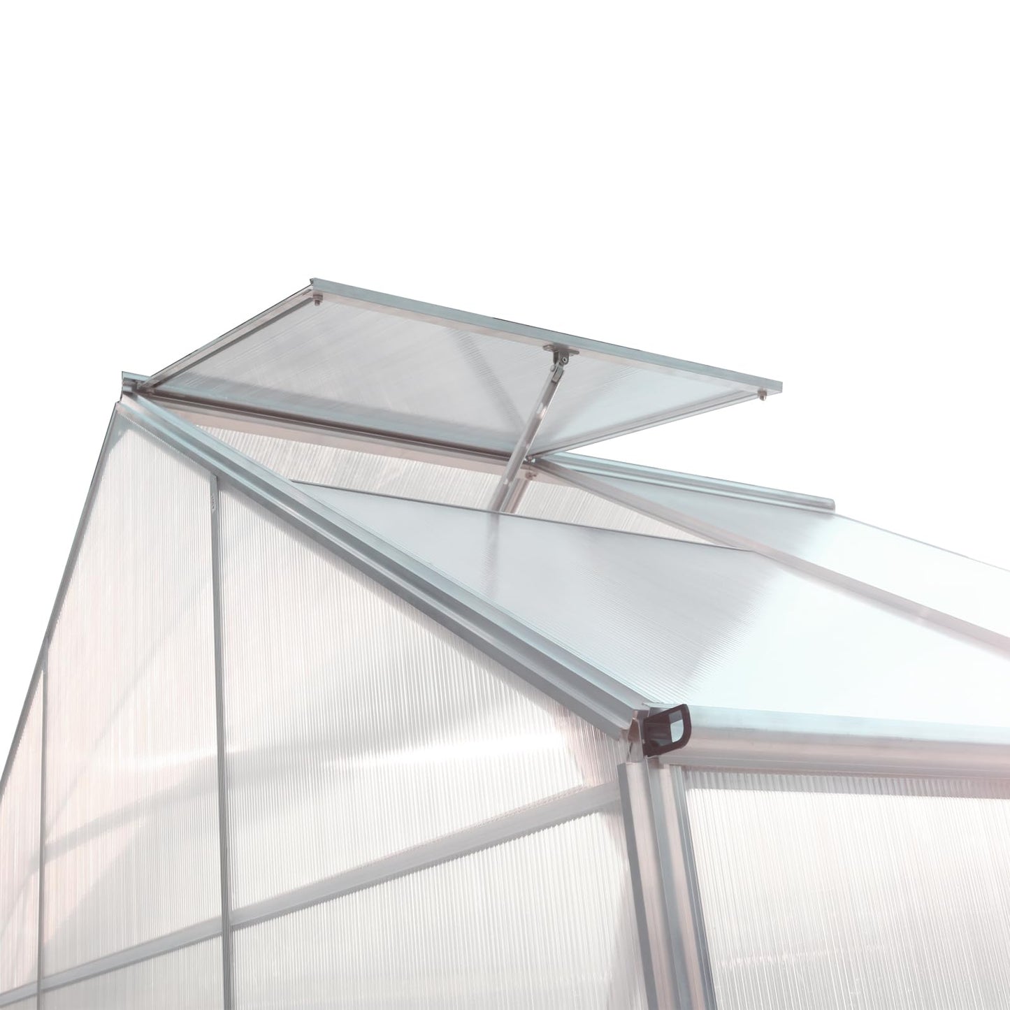 KEIKI 6.2x4.2FT Polycarbonate Greenhouse Walk-in Heavy Duty Outdoor with Aluminum Frame, Clear Panels, Rain Gutter, Adjustable Vent, Sliding Door for Backyard Nursery, UV Safe, Silver