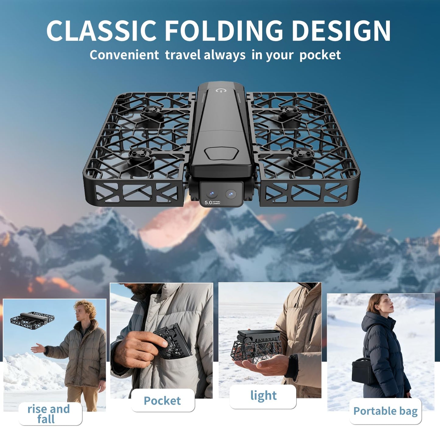UAVRIAO Folding Selfie Drone with 2K HD Camera Gesture Control & Auto Follow Me Quadcopter Waypoint Flight, Stunt Mode, 360° Protection, One-Key Operation，For Adults Gesture Control