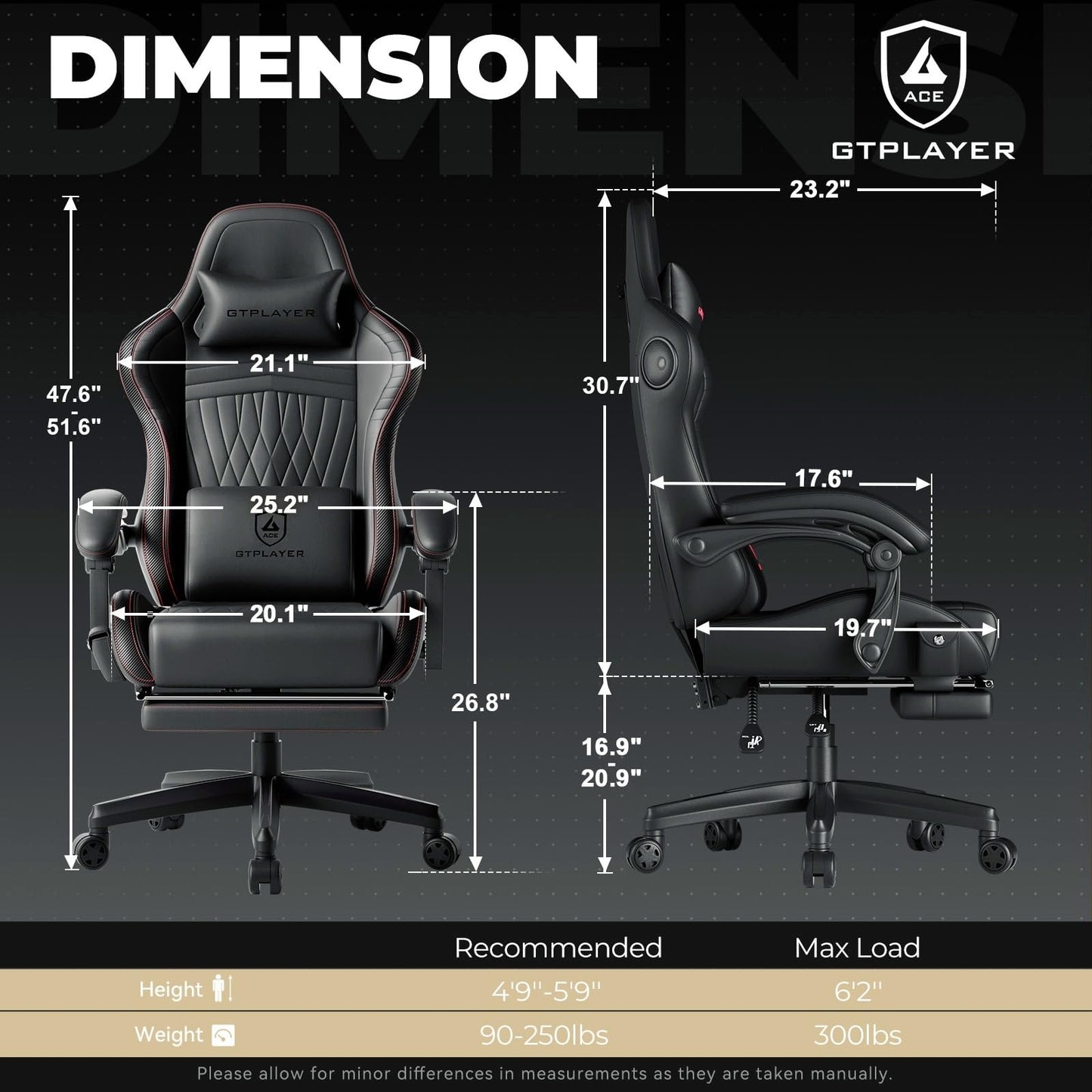 GTPLAYER ACE-PRO Music Gaming Chairs – Built-in Speakers, App Support & Bluetooth Control, Computer Game Chairs with Footrest for Adults, Ergonomic, Reclining, Linkage Armrest, Black & Red Stitch