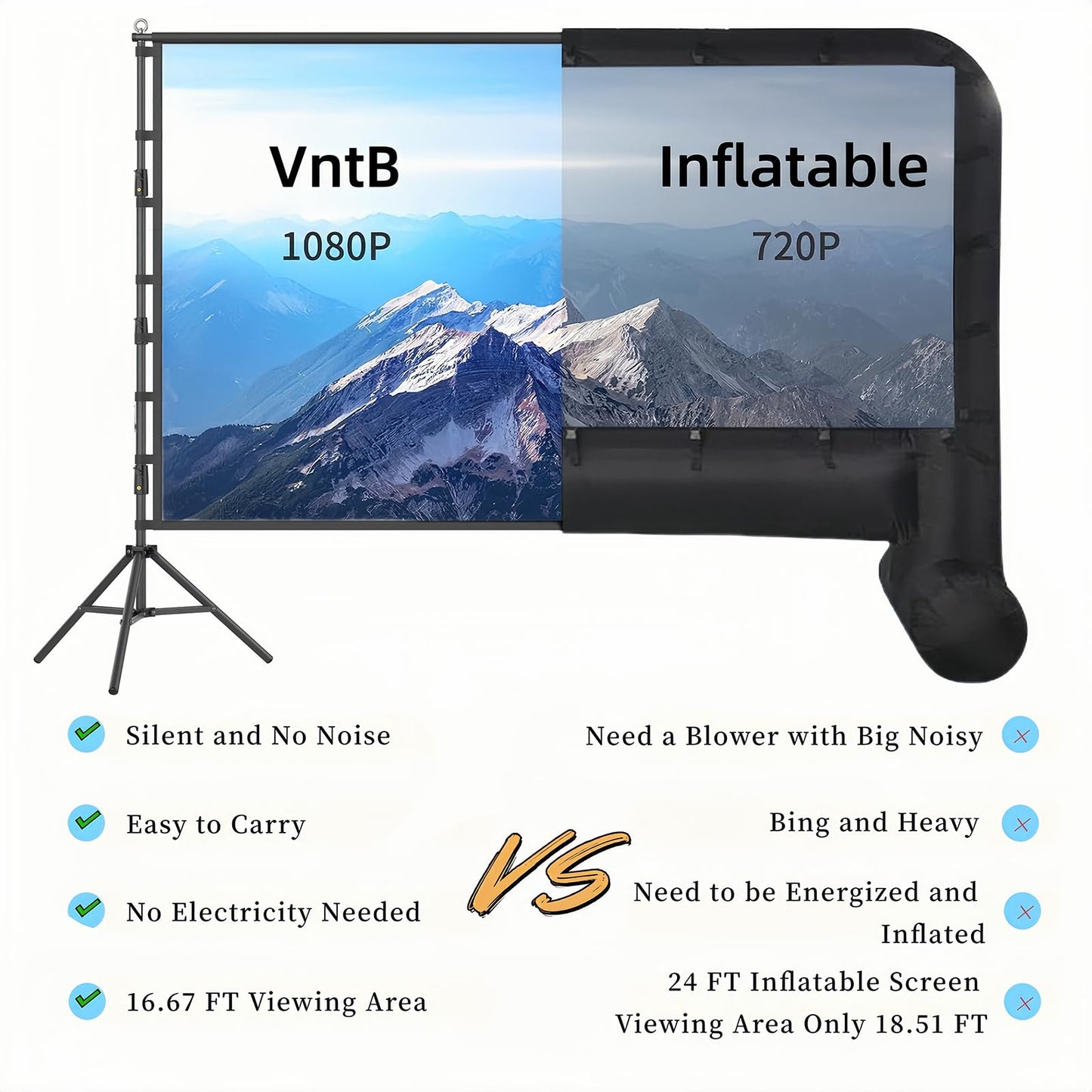 Projector Screen and Stand,200 inch Outdoor Projection Screen 16.67FT Large Portable Movie Screen Wrinkle-Free 16:9 4K Washable with Carry Bag for Backyard Theater Movie Night Celebration