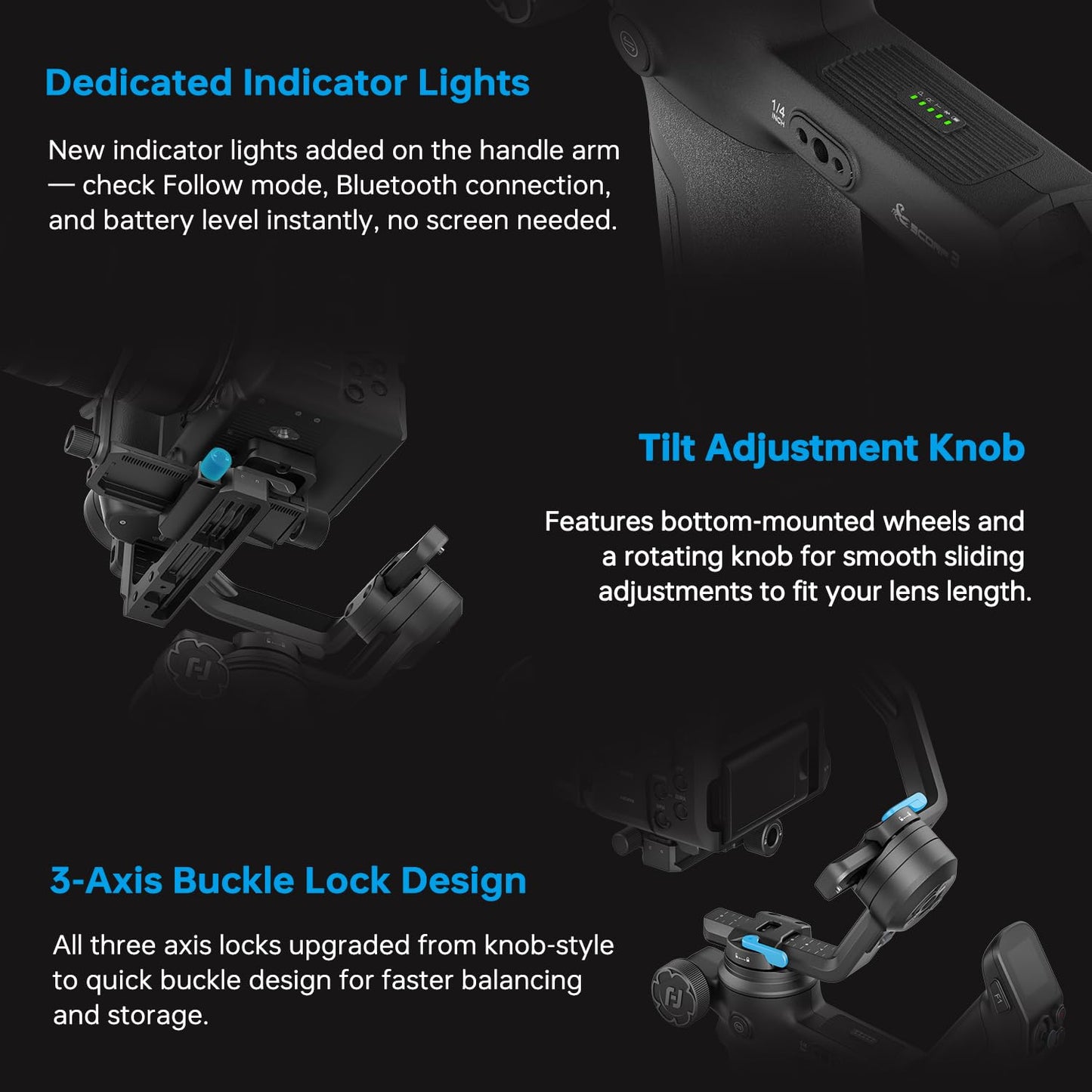 FeiyuTech SCORP 3 Professional Video Stabilizer with Detachable Handle, AI Tracking, 1.3" Touchscreen, Gimbal Stabilizer for Cameras Canon/Sony/Nikon/Fujifilm, Native Vertical Shooting, Max 7.72lbs