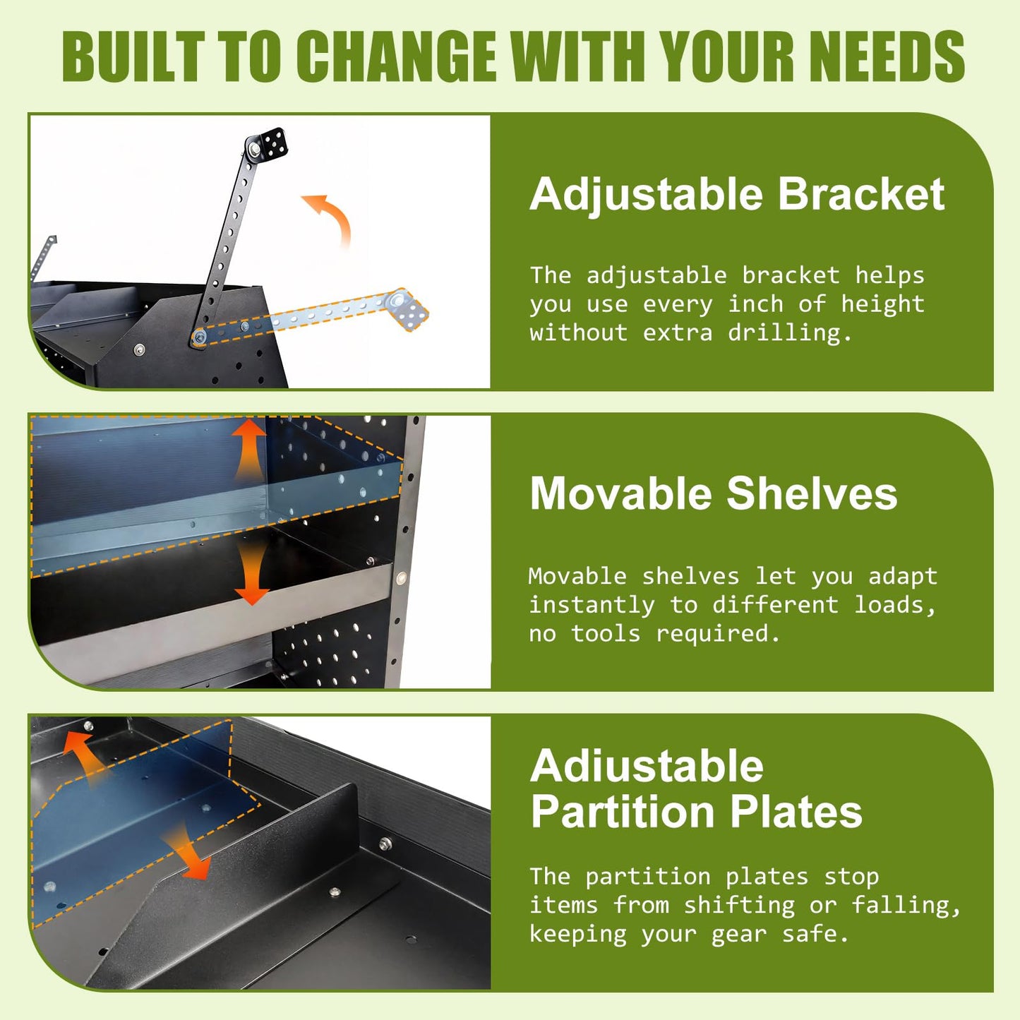 StellarStar Van Shelving Steel Storage System for Low/Mid/High Roof Ford Transit, Promaster, Chevy Express/GMC Savana, NV, Sprinter and Metris, Heavy-Duty Cargo Van Shelving, 52" W x 46" H x 13" D