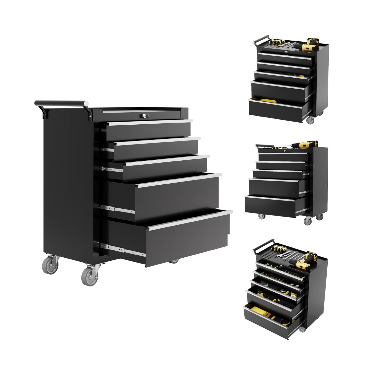GarveeTech 5-Drawer Tool Chest, Rolling Tool Box with Wheels and Lock System, Portable Storage Rolling Tool Chest for Warehouse, Workshop & Repair Shop, Black