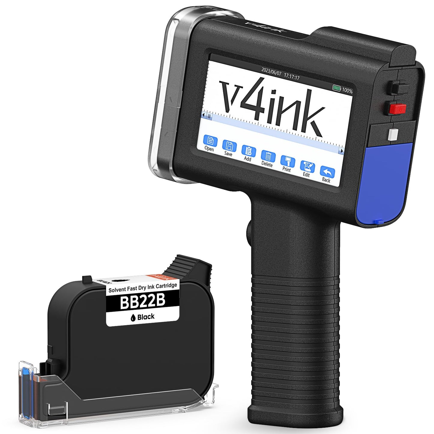 v4ink BENTSAI Handheld Inkjet Printer BT-HH6105B2 Portable TIJ Handheld Printer with 12.7mm Print Height for Batch Number Date Logo QR Code Barcode Picture Printing on Any Surfaces
