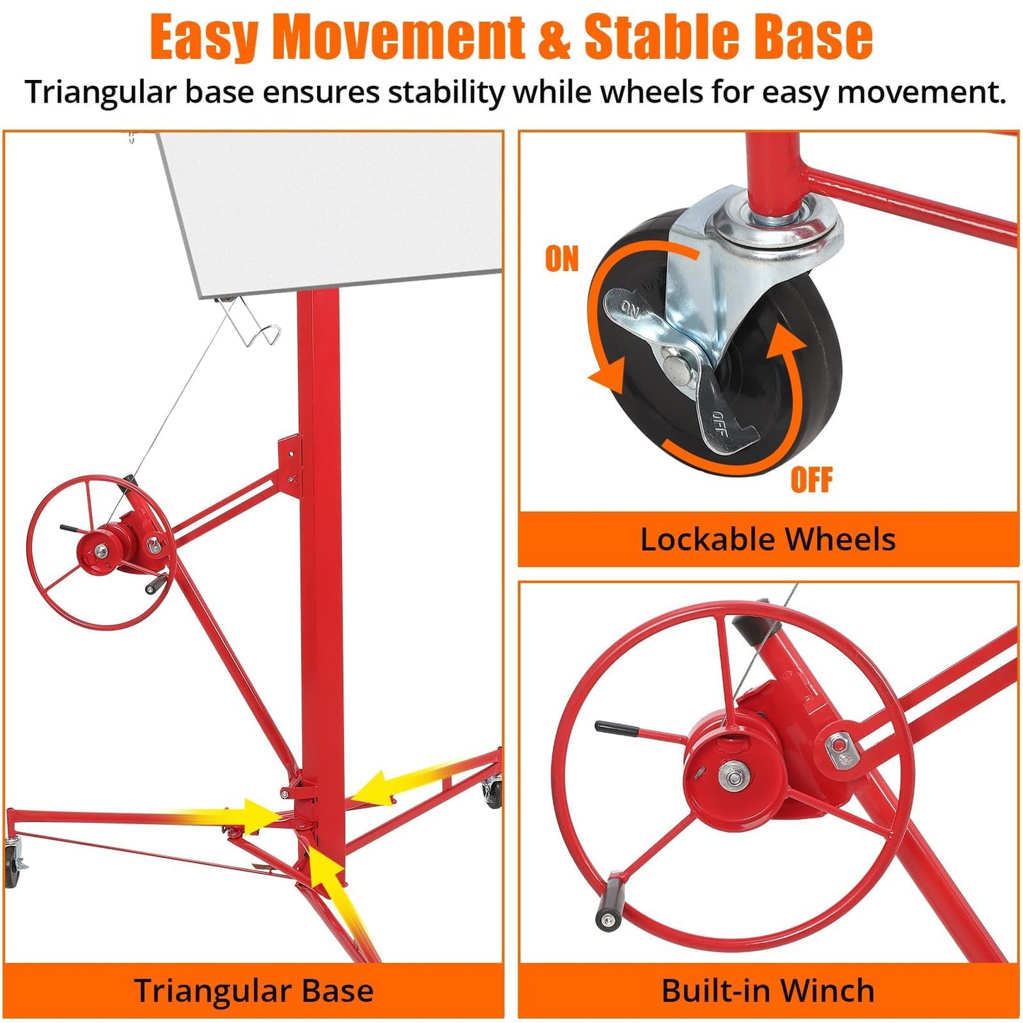 16 FT Drywall Lift, 150 LBS Heavy Duty Drywall Hoist, Foldable Telescoping Panel Lift with 360° Swivel & Locking Wheels for Ceiling & Wall Installation