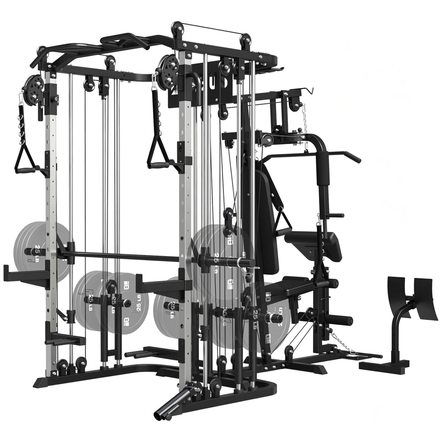 FAGUS H All in One Home Gym System Workout Station, Multi-Function Smithe Machine Power Cage with Cable Crossover, Tripe-Sided Independent Load Posts, Functional Trainer for Full Body Training, Black