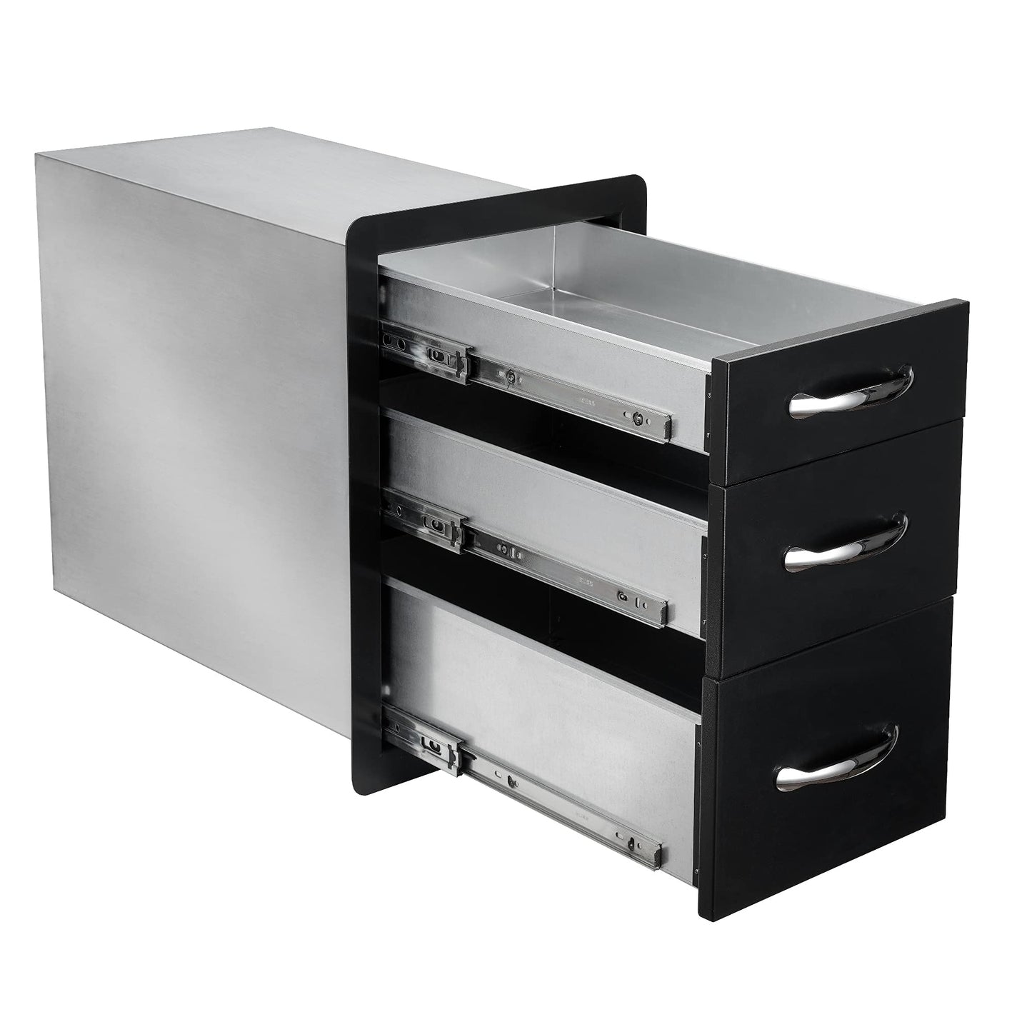 Stanbroil Outdoor Kitchen Drawers - 14.8" W x 21.4" H x 23.3" D, Triple Barbecue Storage Drawer Flush Mount for Outdoor Kitchen, BBQ Island, Outside Cabinet, Patio Grill Station - Black