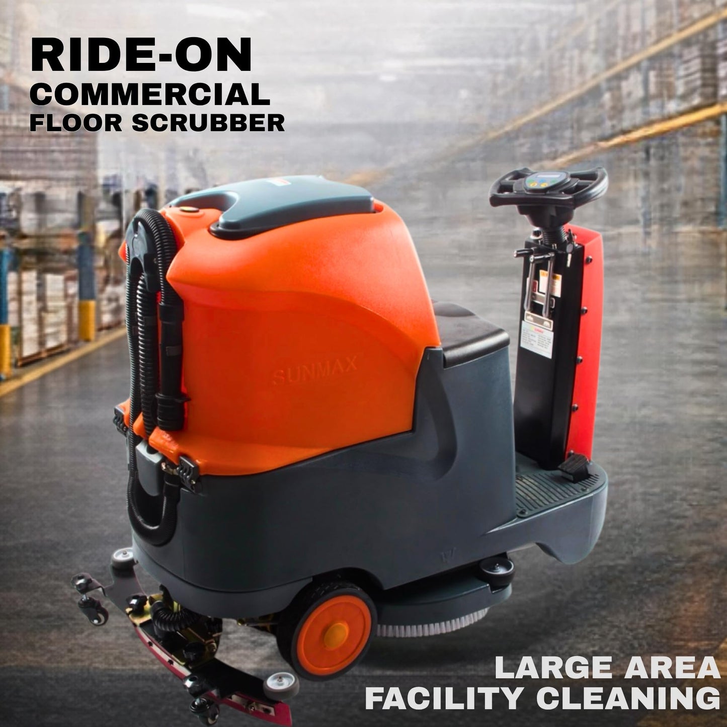 SUNMAX RT70 Ride-On Commercial Floor Scrubber Machine, 22" Brush, 31.5" Squeegee, 18.5/18.5-Gal Tanks, 48,400 Sq Ft/H, 5-Hour Runtime