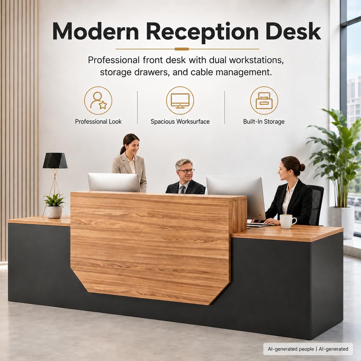 Modern Reception Desk with Counter,Large Front Desk L Shaped Reception Counter with 2 Lockable Drawers and 2 Mobile Storage Cabinets,Receptionist Desks for Office,Salon,or Retail, Checkout Counter