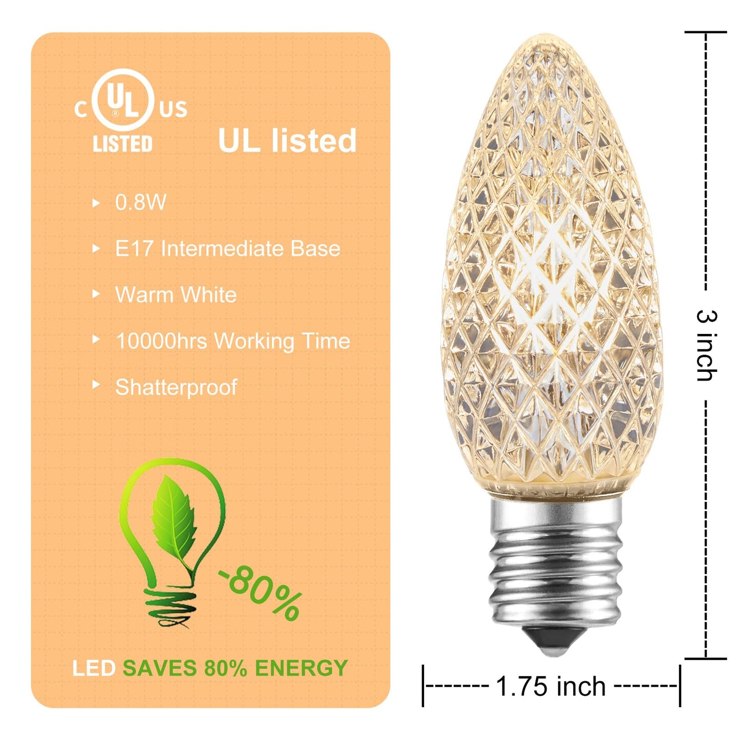 Minetom LED C9 Christmas Light Bulbs, 25 Pack, Red and Warm White, Dimmable, Fits C9/E17 Base, Commercial Grade