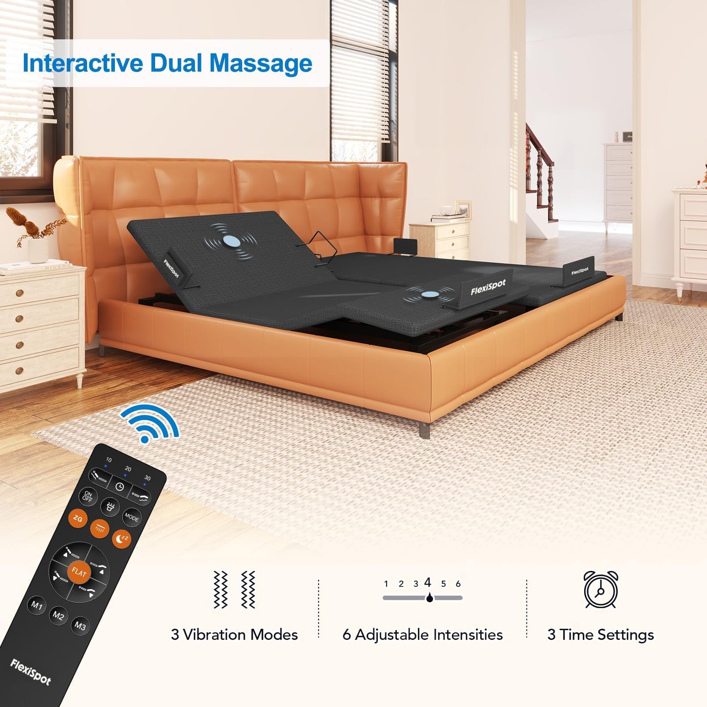 FLEXISPOT S6 Adjustable Bed Frame Base Split King, Quick Assembly, Massage, Zero Clearance, Whisper Quiet Durable Motor, Zero Gravity, Mattress Holder, Anti-Snore, Wireless.
