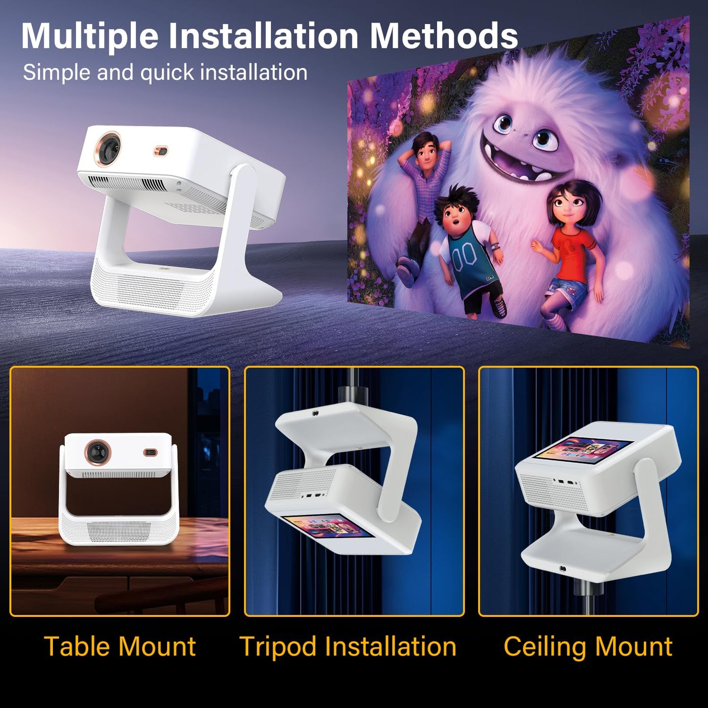 TouchScreen Smart Portable Projector,A2Ultra 4K Support Outdoor Projector with WiFi6 and Bluetooth, 800 ANSI Dual-Screen Sync,1000+ Apps, Auto Focus Movie Proyector for Home Theater/Outdoor/Gaming